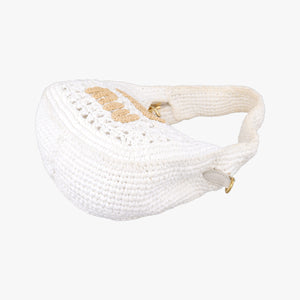 Pre-owned Miu Miu Wonder Crochet Hobo White Raffia×Leather 5BC125 handbag | stylenewstar