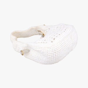 Pre-owned Miu Miu Wonder Crochet Hobo White Raffia×Leather 5BC125 handbag | stylenewstar