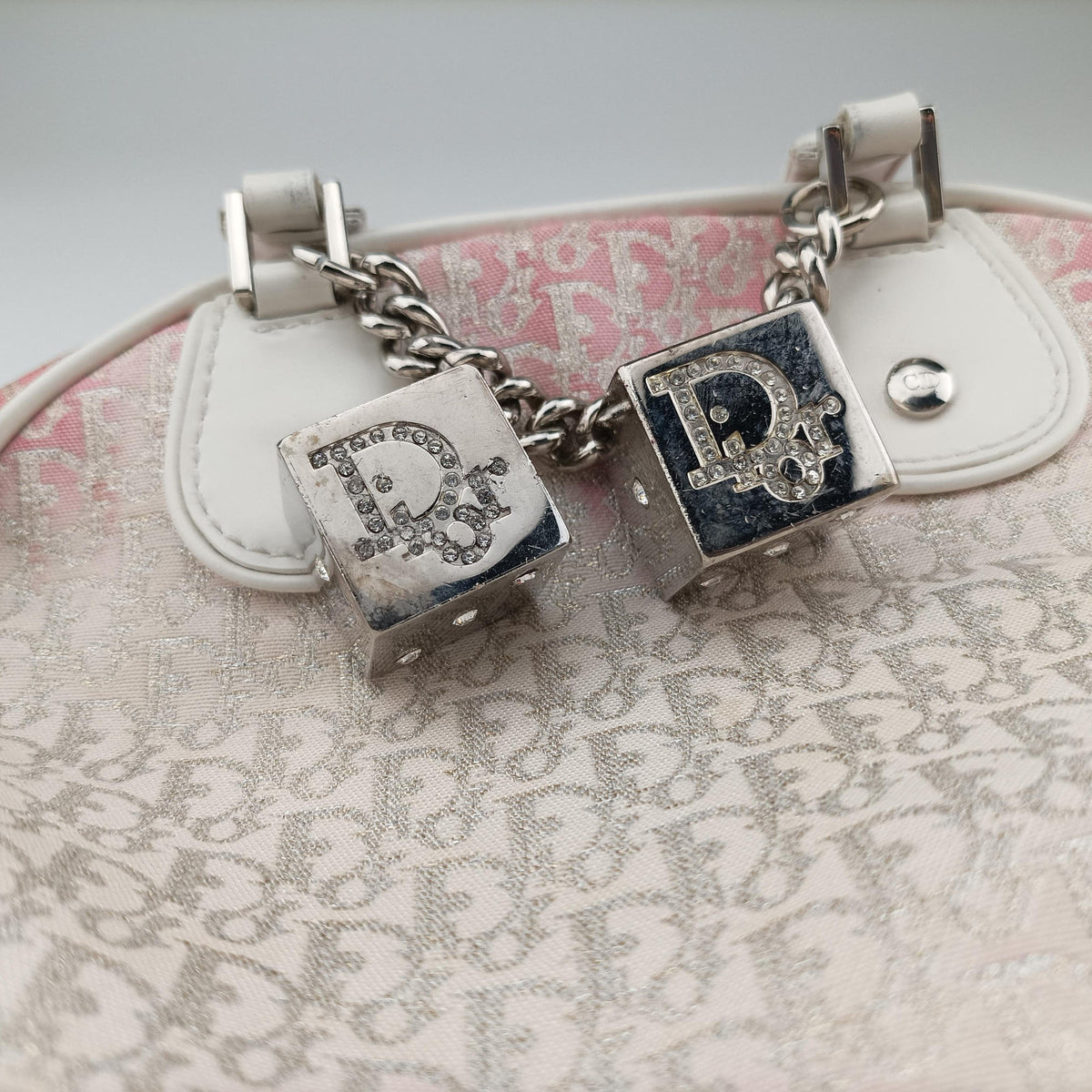 Pre-owned Christian Dior Gambler Dice Tortter White canvas  handbag | stylenewstar