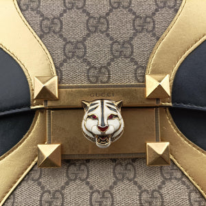 Pre-owned Gucci Osiride GG Supreme beige×Black×Golden PVC coated canvas×leather 497996 shoulderbag | stylenewstar