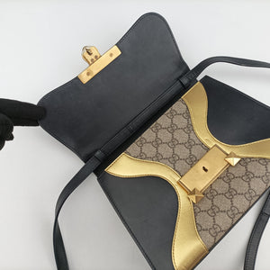 Pre-owned Gucci Osiride GG Supreme beige×Black×Golden PVC coated canvas×leather 497996 shoulderbag | stylenewstar