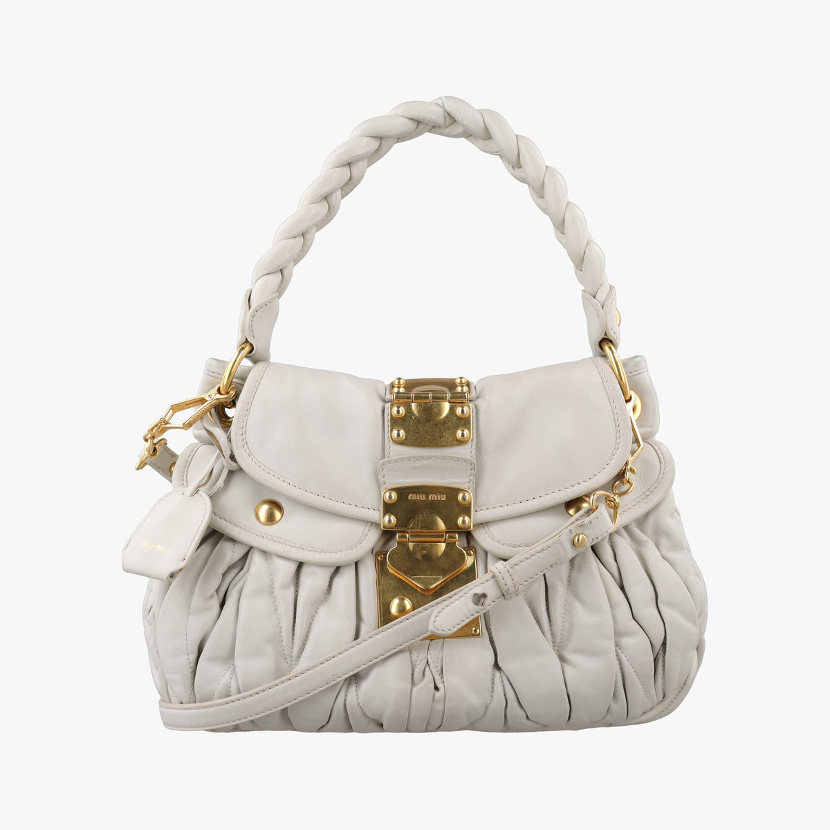 Pre-owned Miu Miu Coffer Matelasse Grey Leather  shoulderbag | stylenewstar