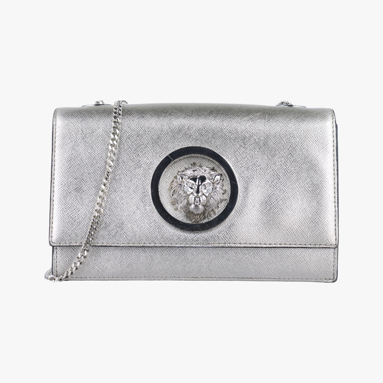 Pre-owned VERSUS Lion Head Silver Saffiano Leather  shoulderbag | stylenewstar