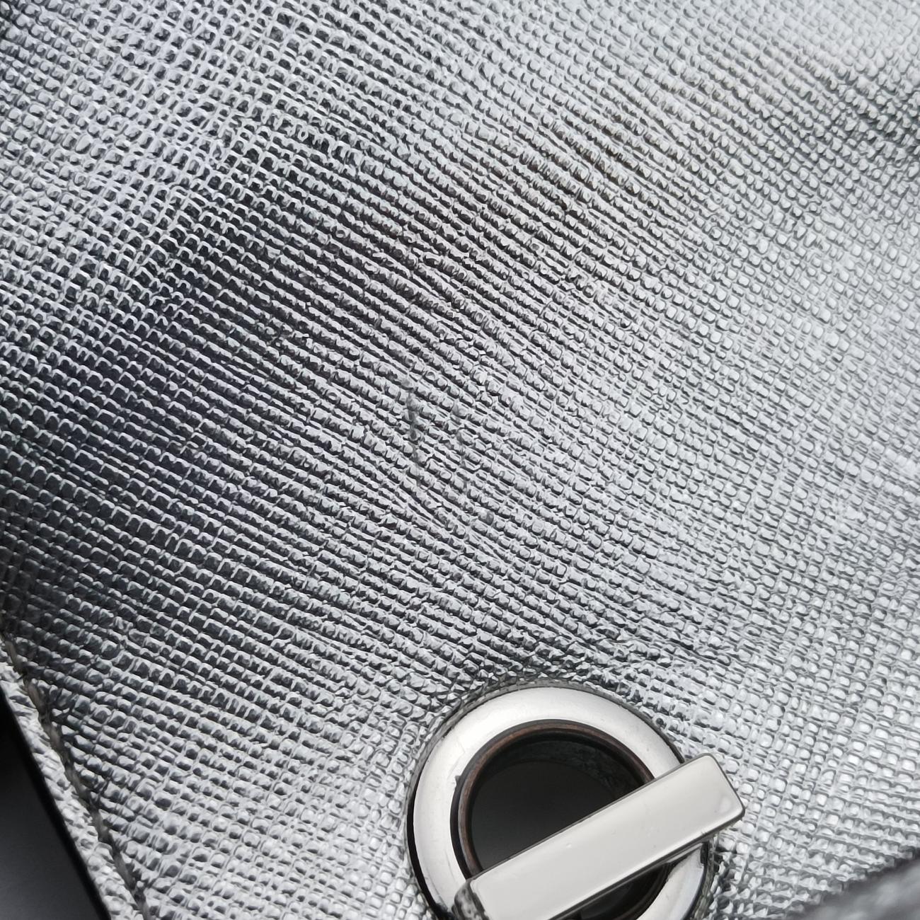 Pre-owned VERSUS Lion Head Silver Saffiano Leather  shoulderbag | stylenewstar