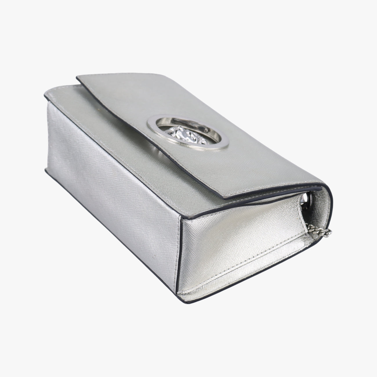 Pre-owned VERSUS Lion Head Silver Saffiano Leather  shoulderbag | stylenewstar