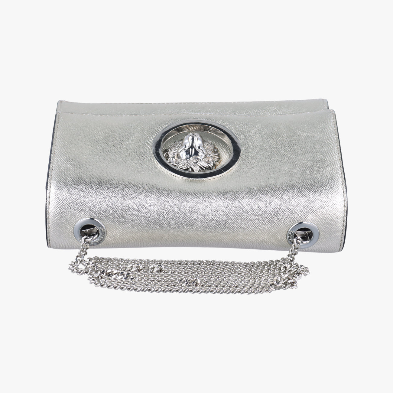 Pre-owned VERSUS Lion Head Silver Saffiano Leather  shoulderbag | stylenewstar