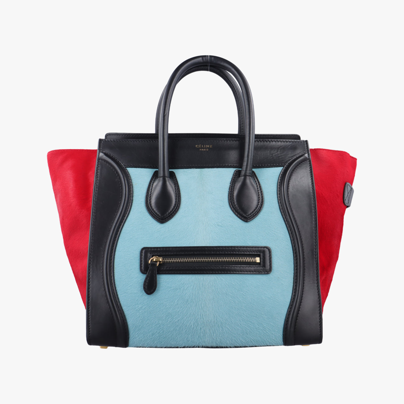 Luggage Mini Shopper Black x Blue x Red Leather x Ponyhair U-GA-0123