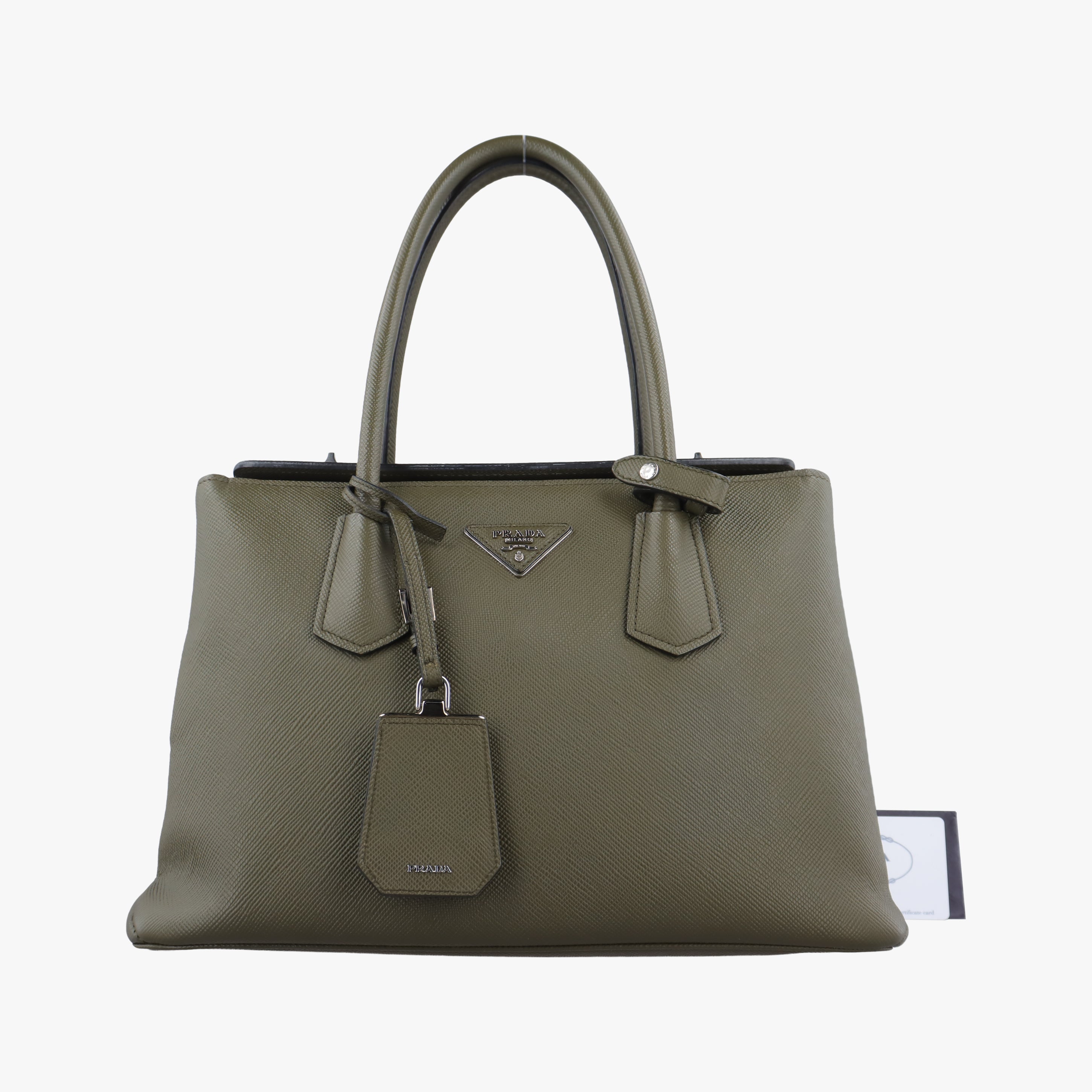 Pre-owned Prada Double Cuir Green SAFFIANO Leather BN2761 handbag | stylenewstar