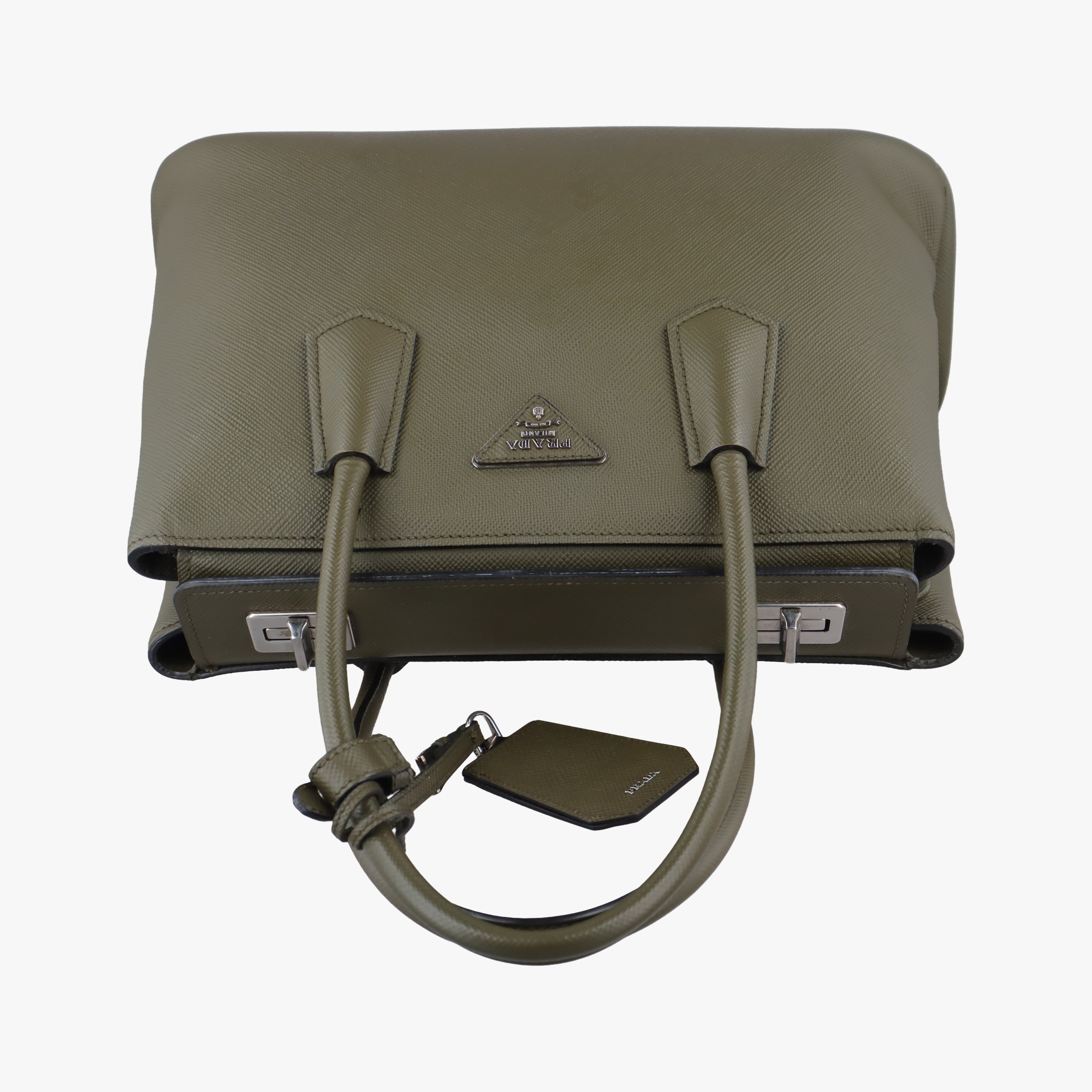 Pre-owned Prada Double Cuir Green SAFFIANO Leather BN2761 handbag | stylenewstar