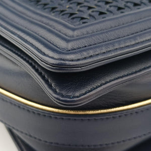 Vintage Chanel BOY CHANEL Navy Leather A90183 shoulderbag | stylenewstar