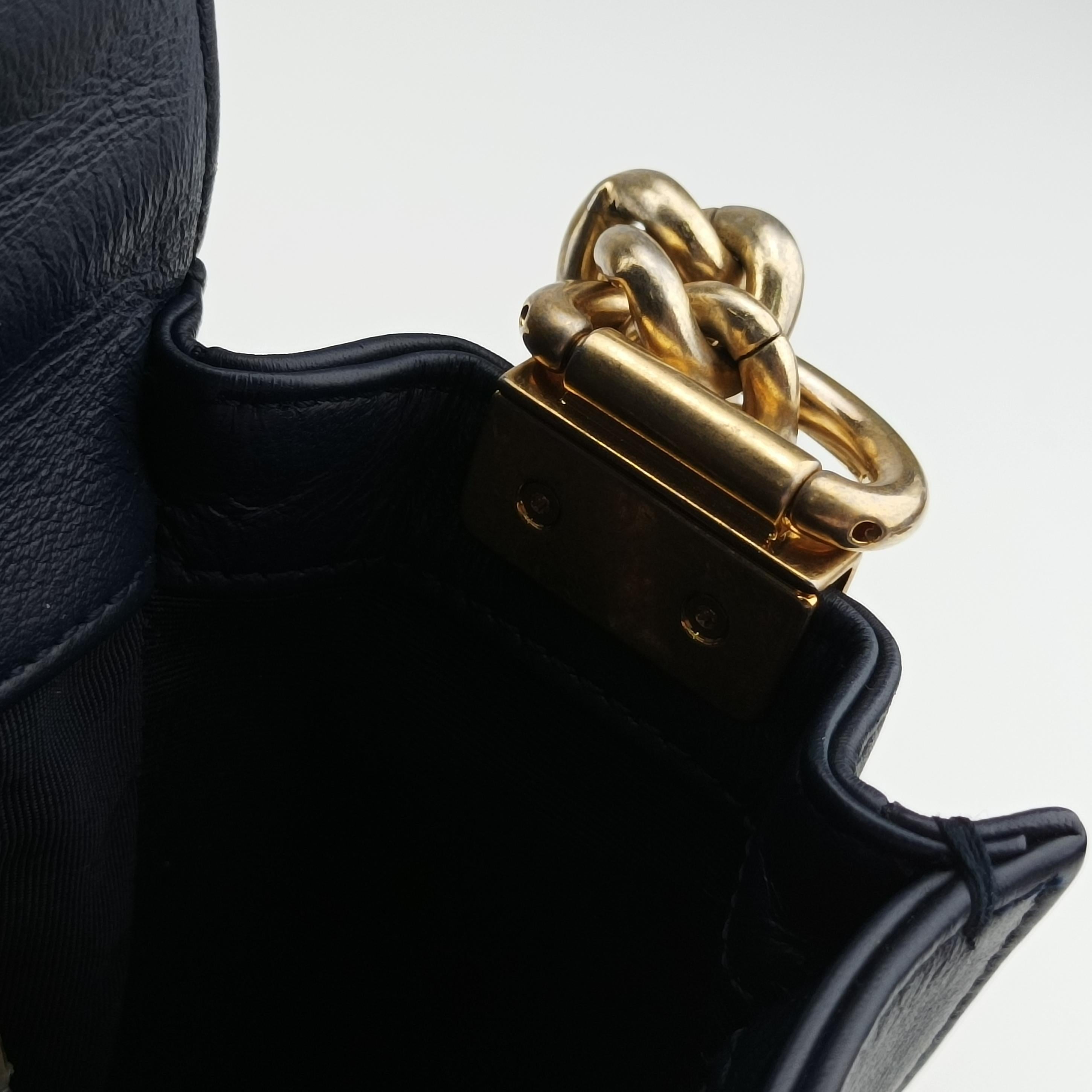 Vintage Chanel BOY CHANEL Navy Leather A90183 shoulderbag | stylenewstar