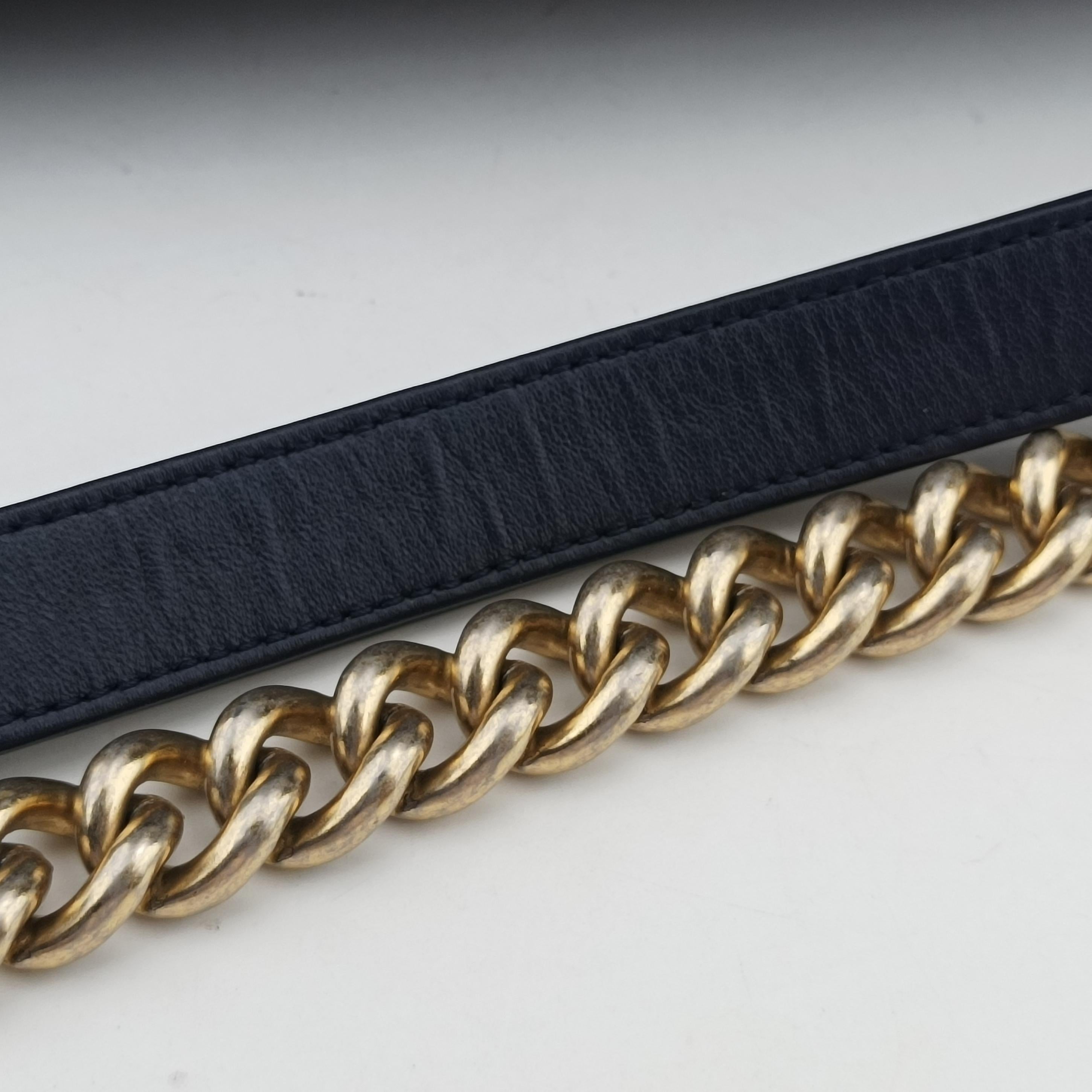 Vintage Chanel BOY CHANEL Navy Leather A90183 shoulderbag | stylenewstar