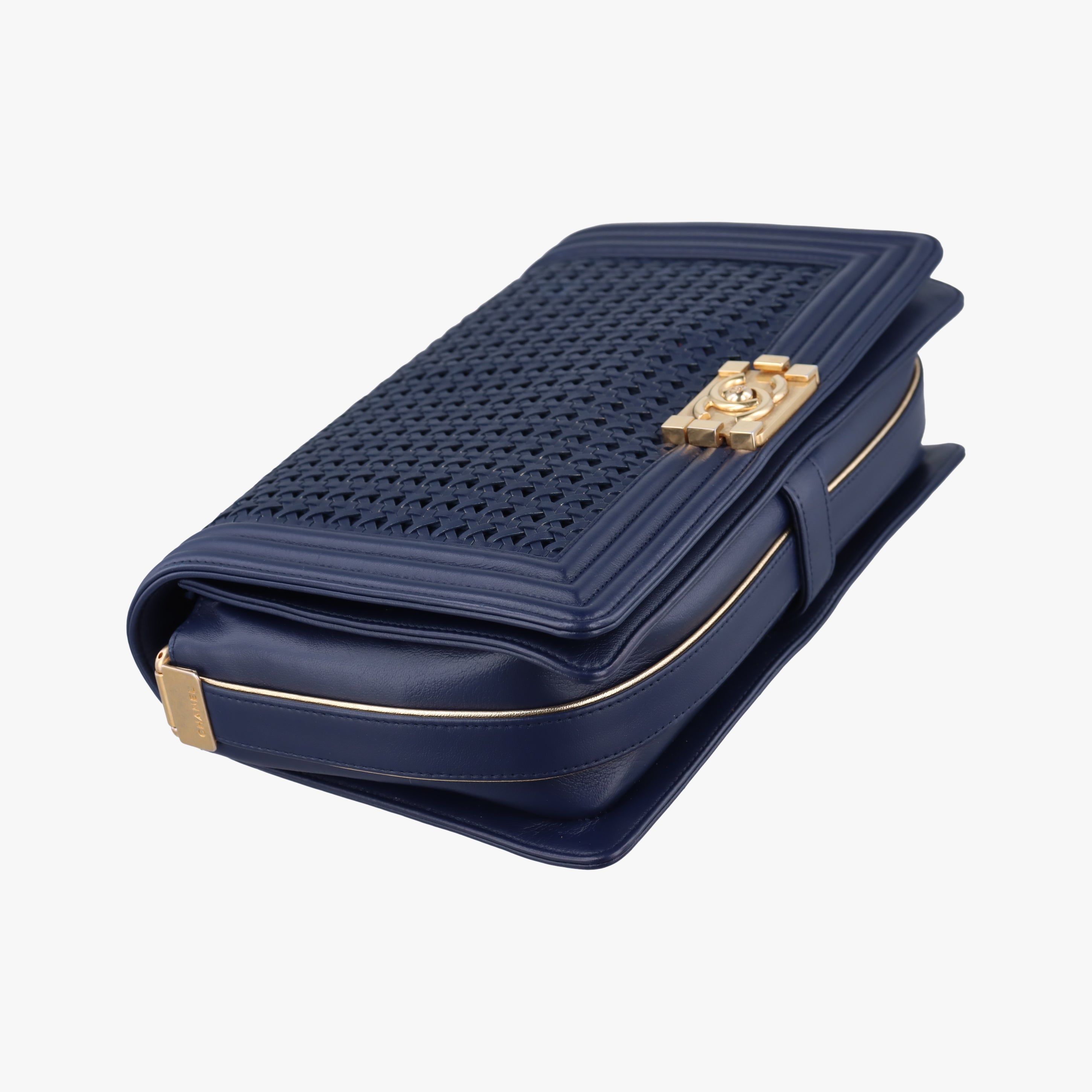 Vintage Chanel BOY CHANEL Navy Leather A90183 shoulderbag | stylenewstar