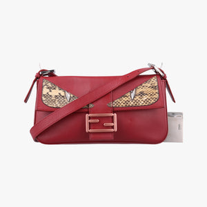 Pre-owned Fendi BAGUETTE Burgundy Leather x snakeskin 8BR600 shoulderbag | stylenewstar
