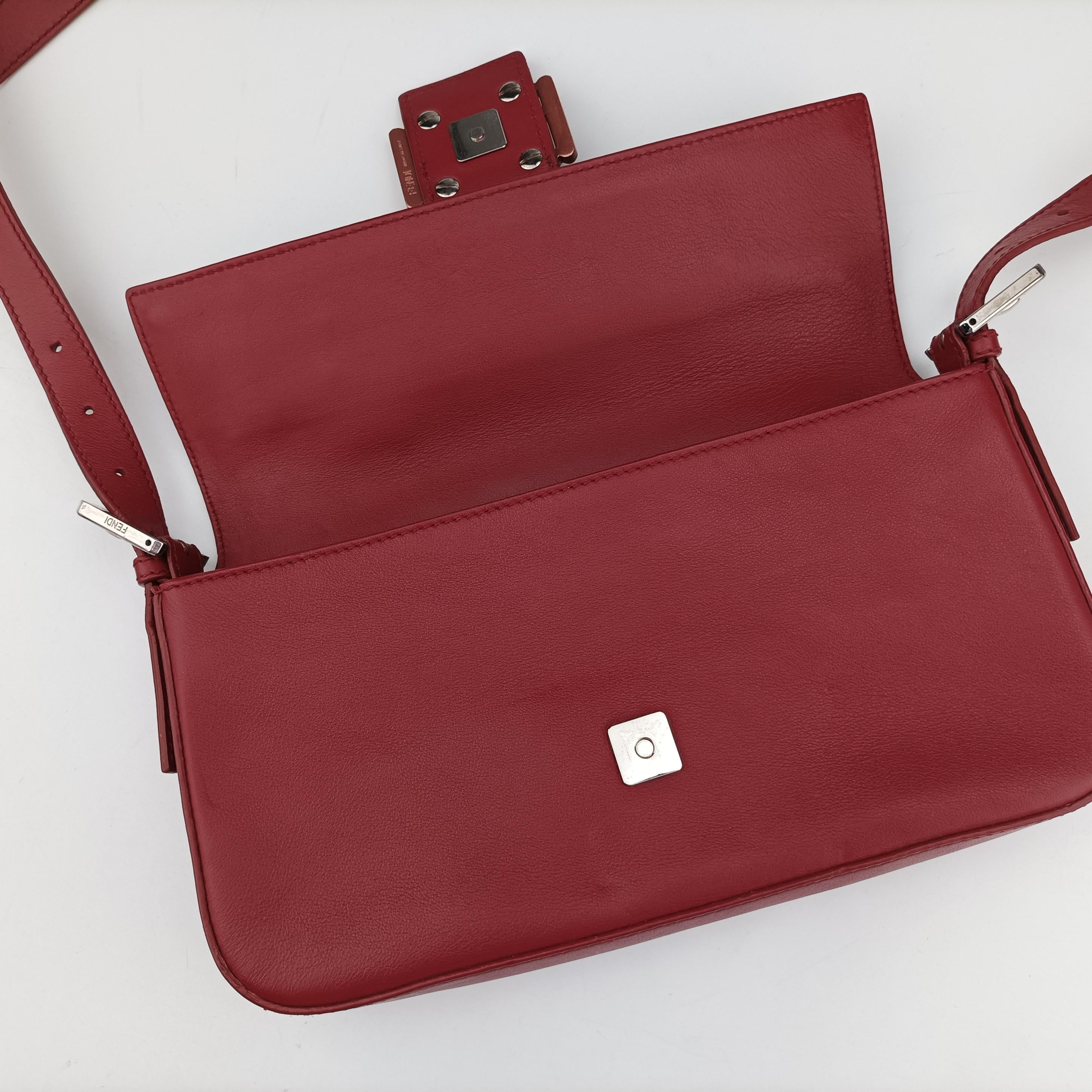 Pre-owned Fendi BAGUETTE Burgundy Leather x snakeskin 8BR600 shoulderbag | stylenewstar