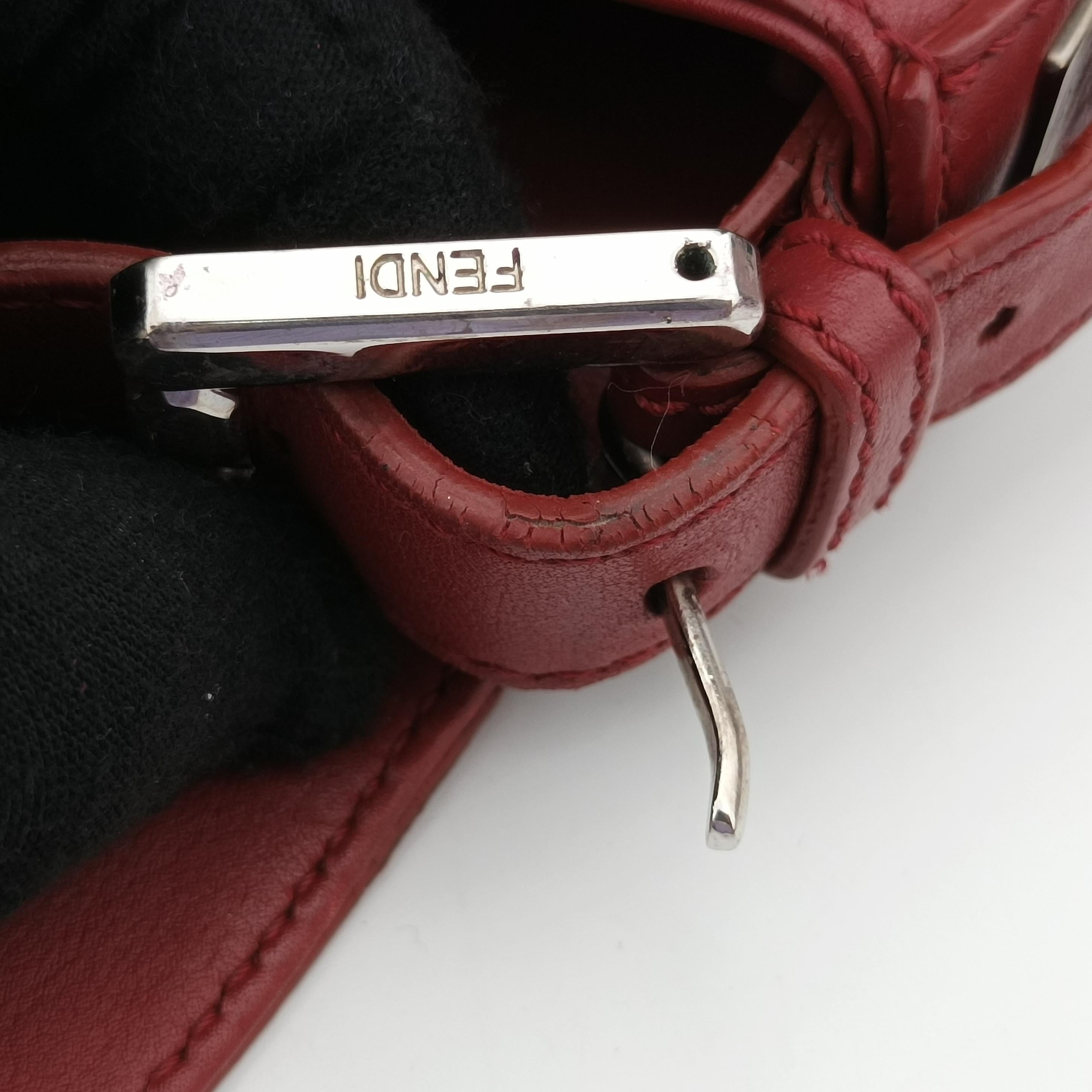 Pre-owned Fendi BAGUETTE Burgundy Leather x snakeskin 8BR600 shoulderbag | stylenewstar