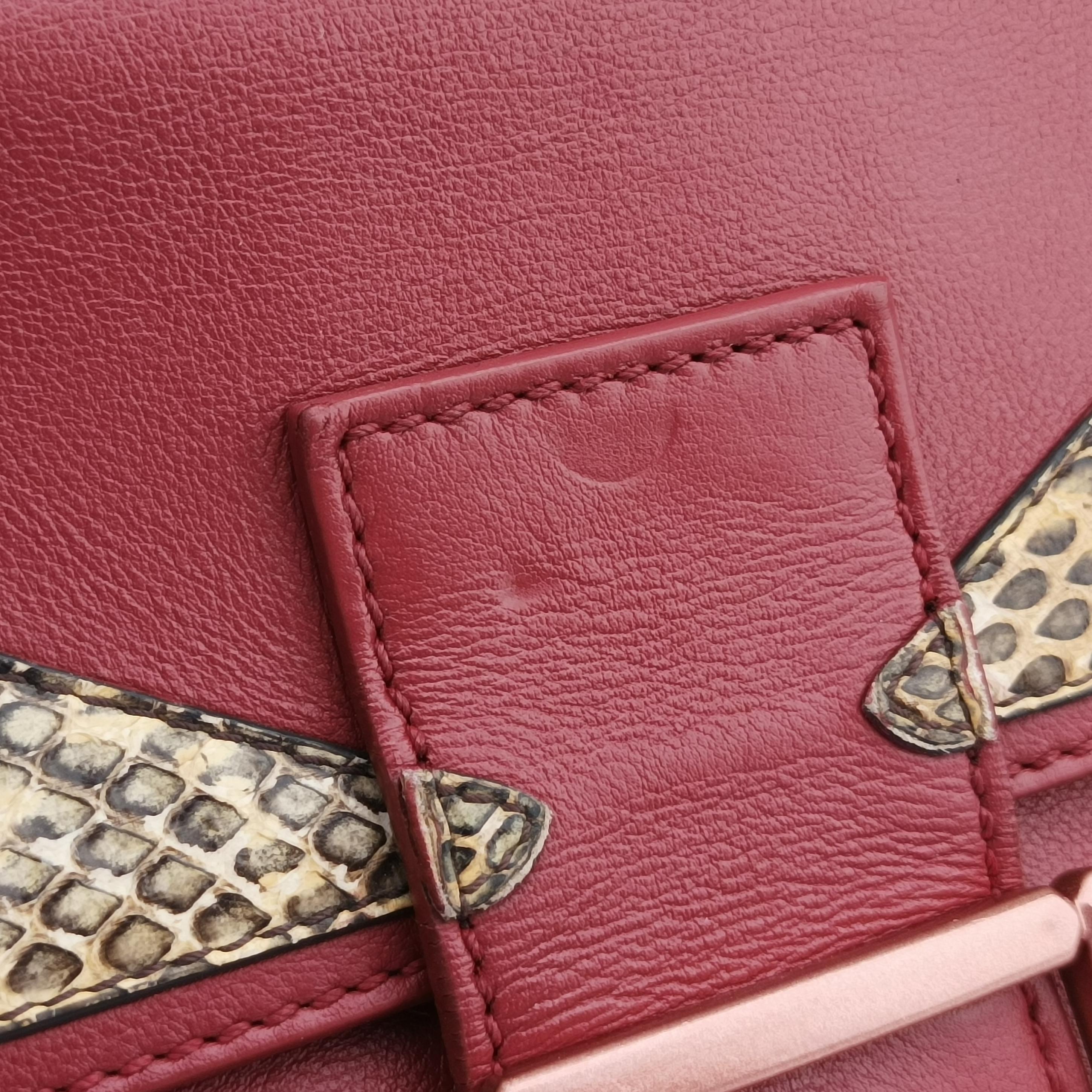 Pre-owned Fendi BAGUETTE Burgundy Leather x snakeskin 8BR600 shoulderbag | stylenewstar