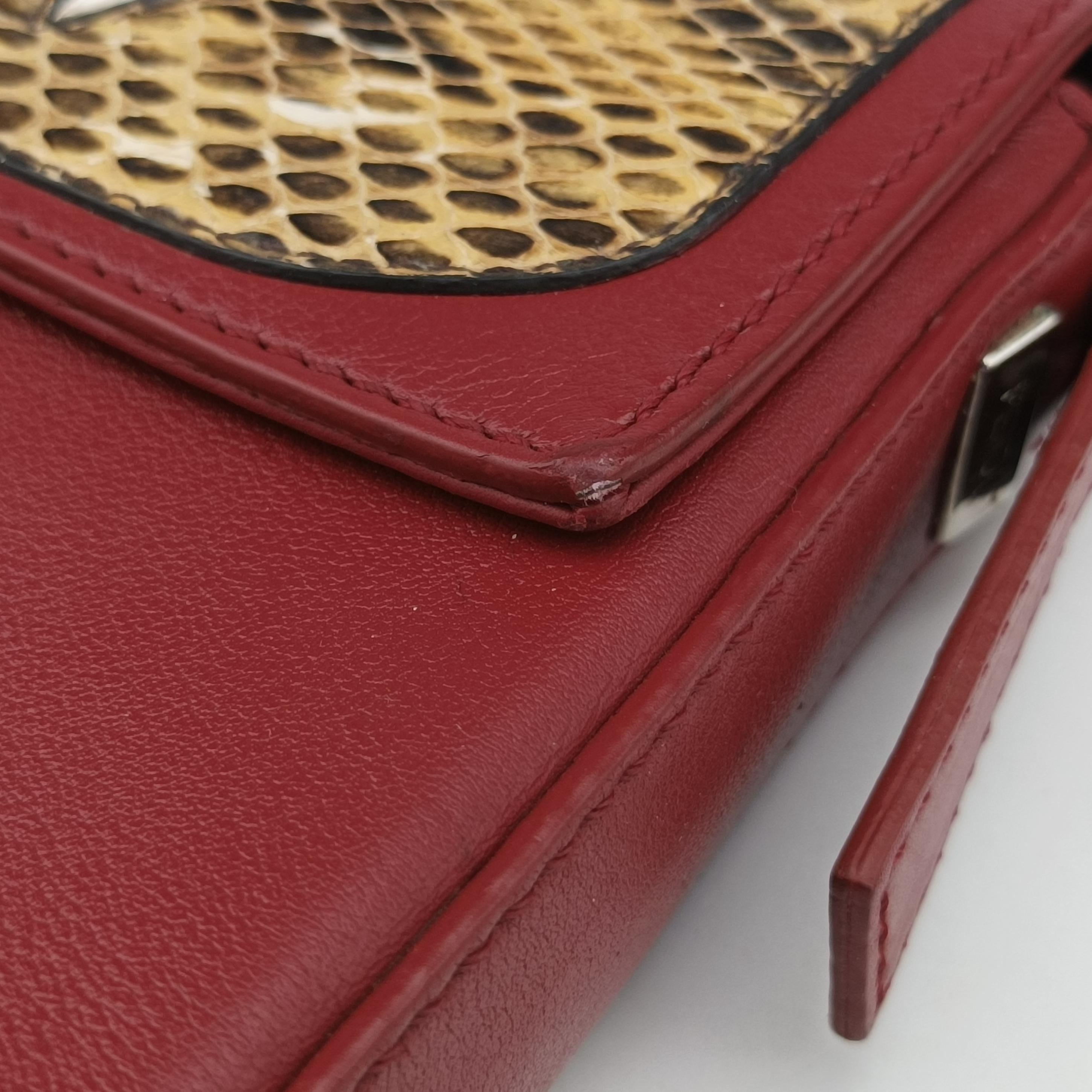 Pre-owned Fendi BAGUETTE Burgundy Leather x snakeskin 8BR600 shoulderbag | stylenewstar