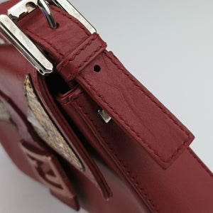 Pre-owned Fendi BAGUETTE Burgundy Leather x snakeskin 8BR600 shoulderbag | stylenewstar