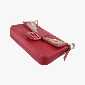 Pre-owned Fendi BAGUETTE Burgundy Leather x snakeskin 8BR600 shoulderbag | stylenewstar