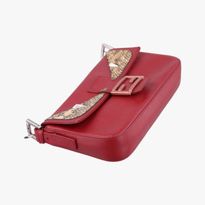 Pre-owned Fendi BAGUETTE Burgundy Leather x snakeskin 8BR600 shoulderbag | stylenewstar