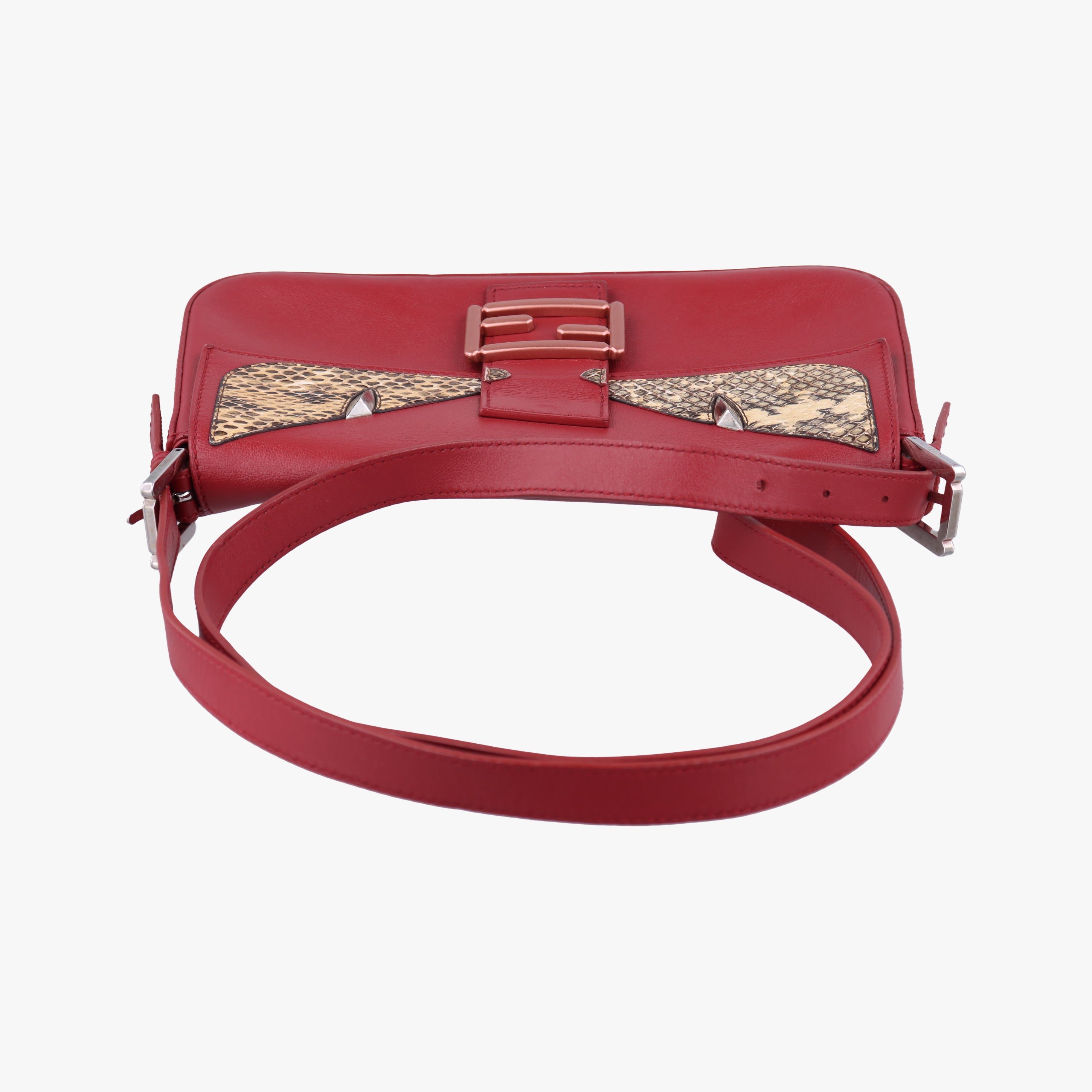 Pre-owned Fendi BAGUETTE Burgundy Leather x snakeskin 8BR600 shoulderbag | stylenewstar