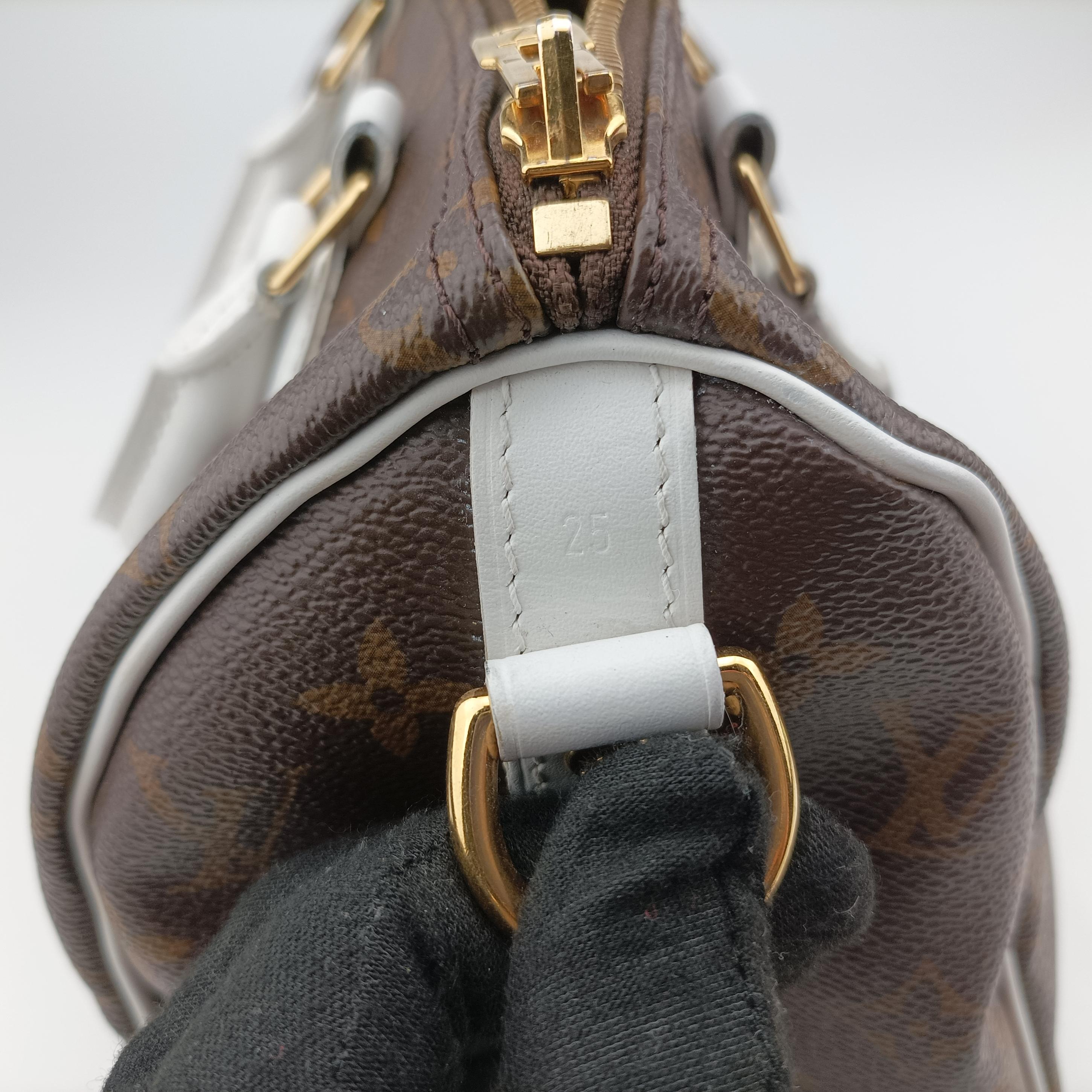 Pre-owned Louis Vuitton Speedy  Bandoulière 25 brown×white Monogram Canvas×calf leather M20754 shoulderbag | stylenewstar