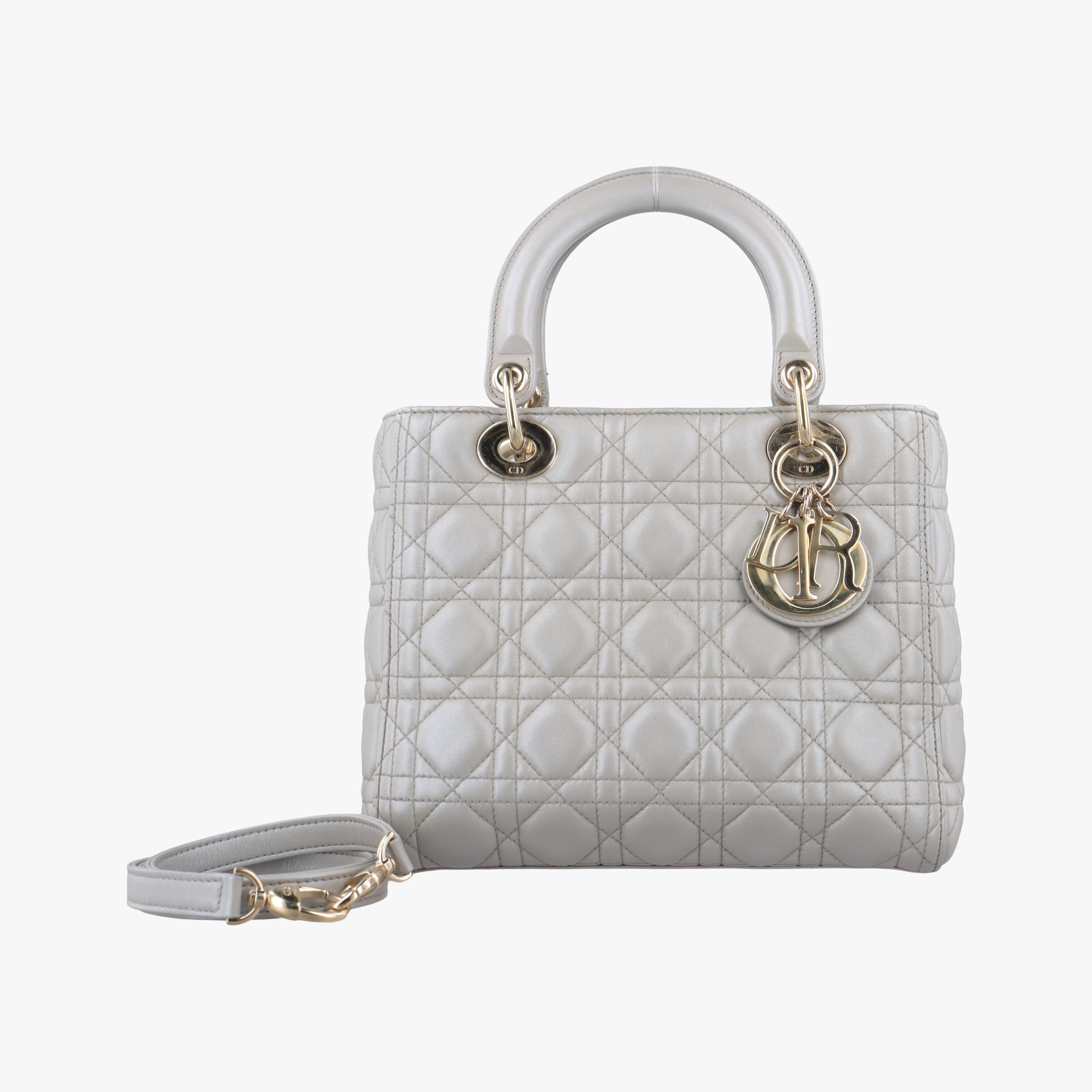 Pre-owned Christian Dior Lady Dior Silver lambskin  shoulderbag | stylenewstar