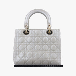 Pre-owned Christian Dior Lady Dior Silver lambskin  shoulderbag | stylenewstar