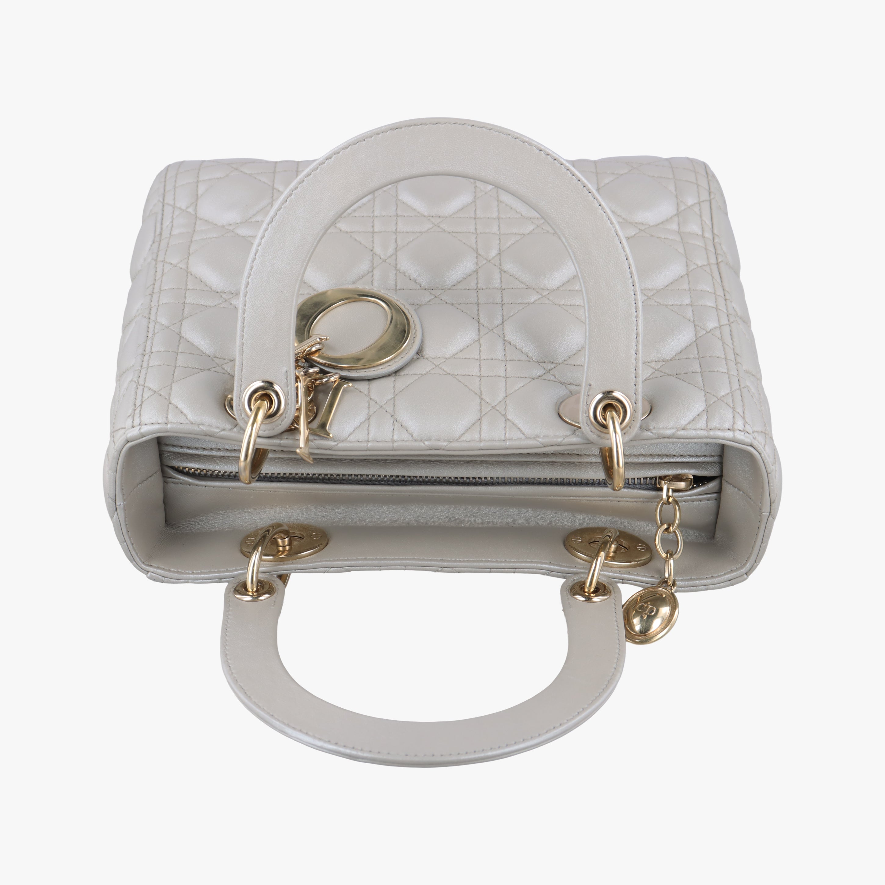 Pre-owned Christian Dior Lady Dior Silver lambskin  shoulderbag | stylenewstar