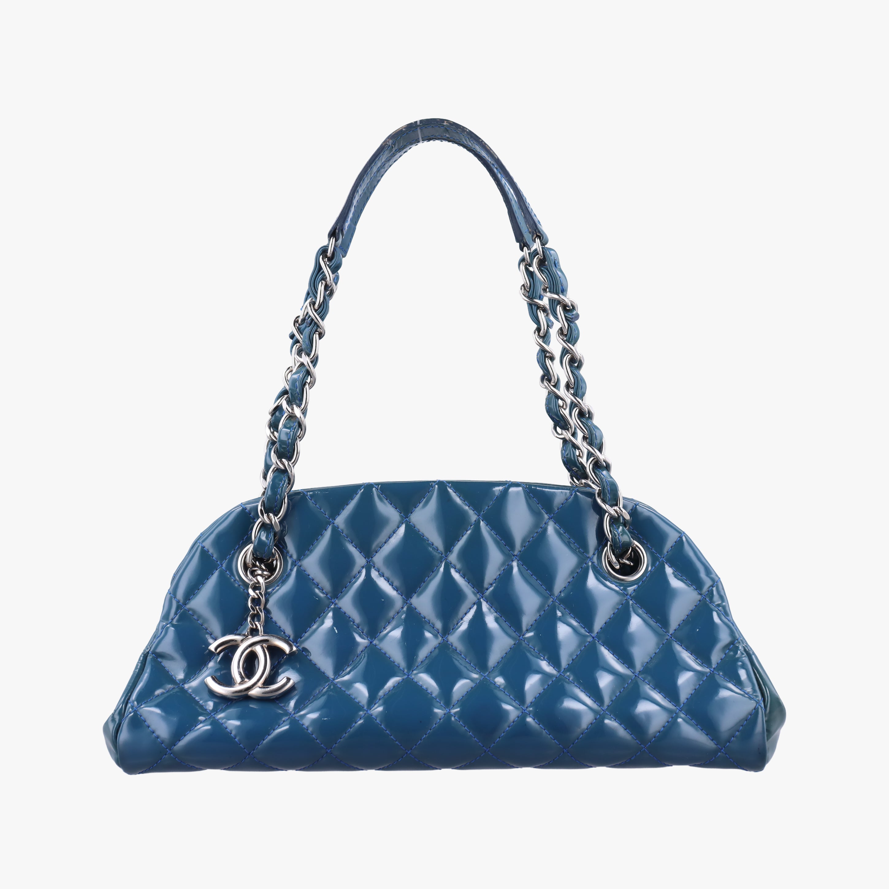 Vintage Chanel Mademoiselle Bowling Blue Patent A50556 shoulderbag | stylenewstar