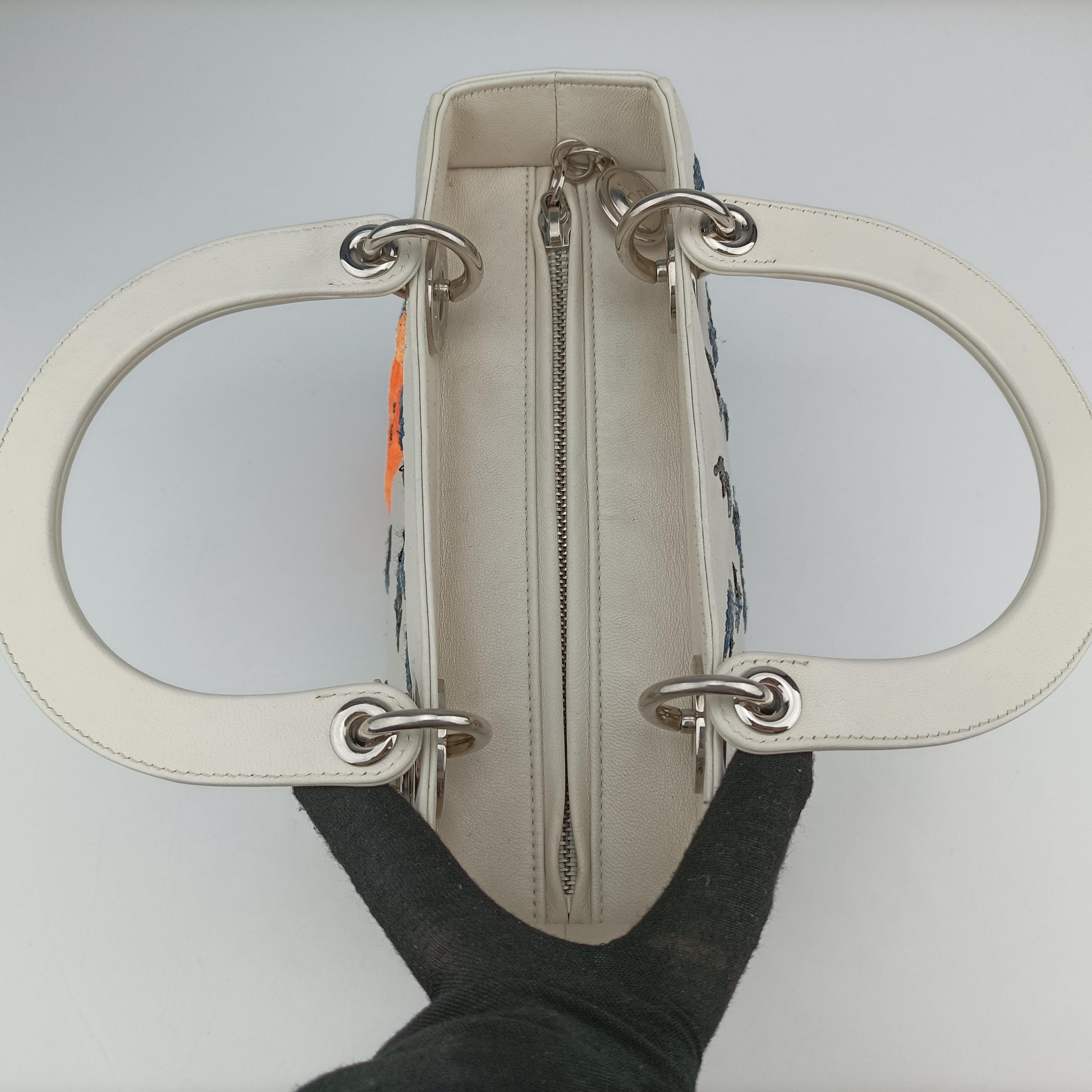 Vintage Christian Dior Lady Dior Flower Medium White×Multicolour leather  shoulderbag | stylenewstar