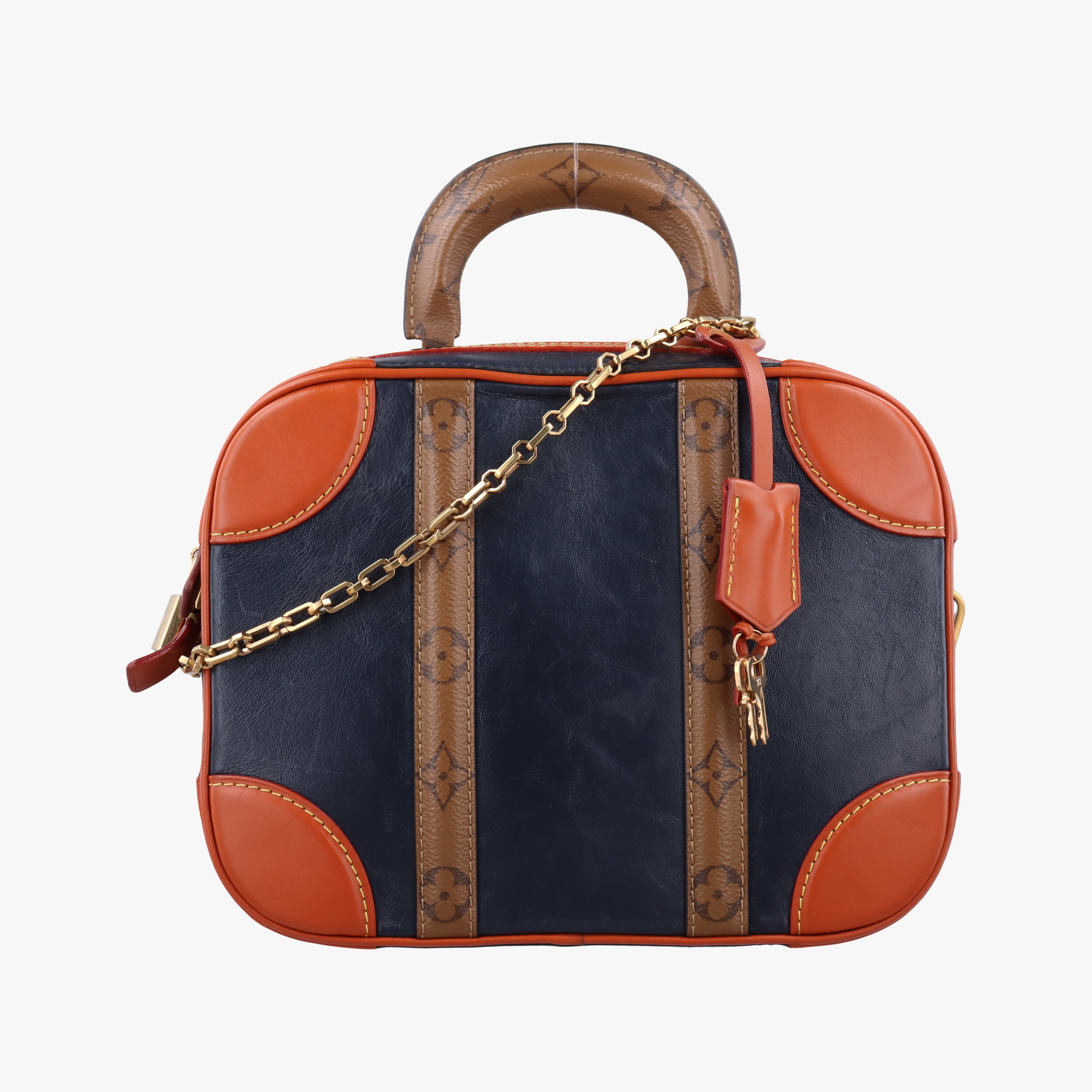 Pre-owned Louis Vuitton Valisette PM Brown × Navy Leather × Monogram Reverse M53782 shoulderbag | stylenewstar