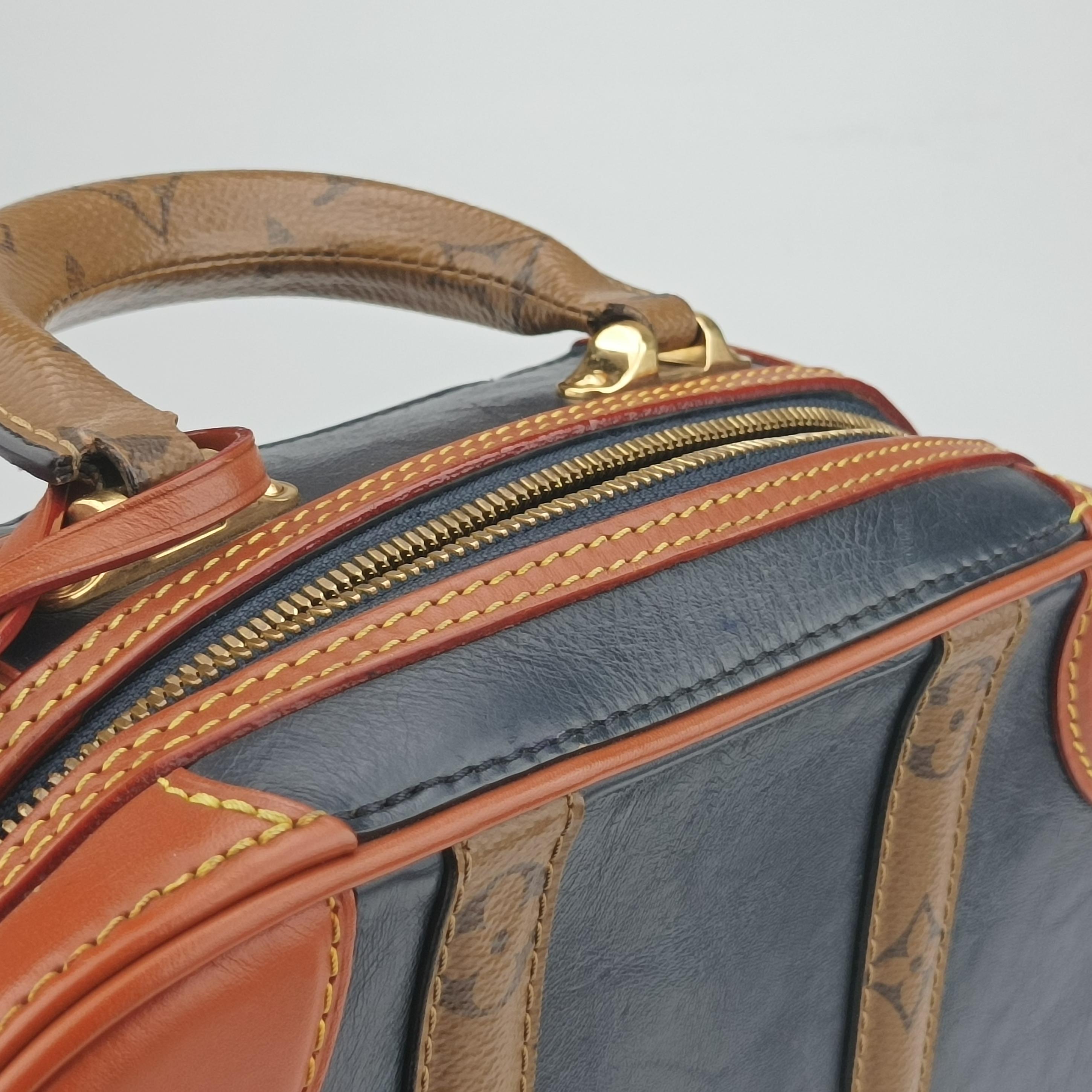 Pre-owned Louis Vuitton Valisette PM Brown × Navy Leather × Monogram Reverse M53782 shoulderbag | stylenewstar