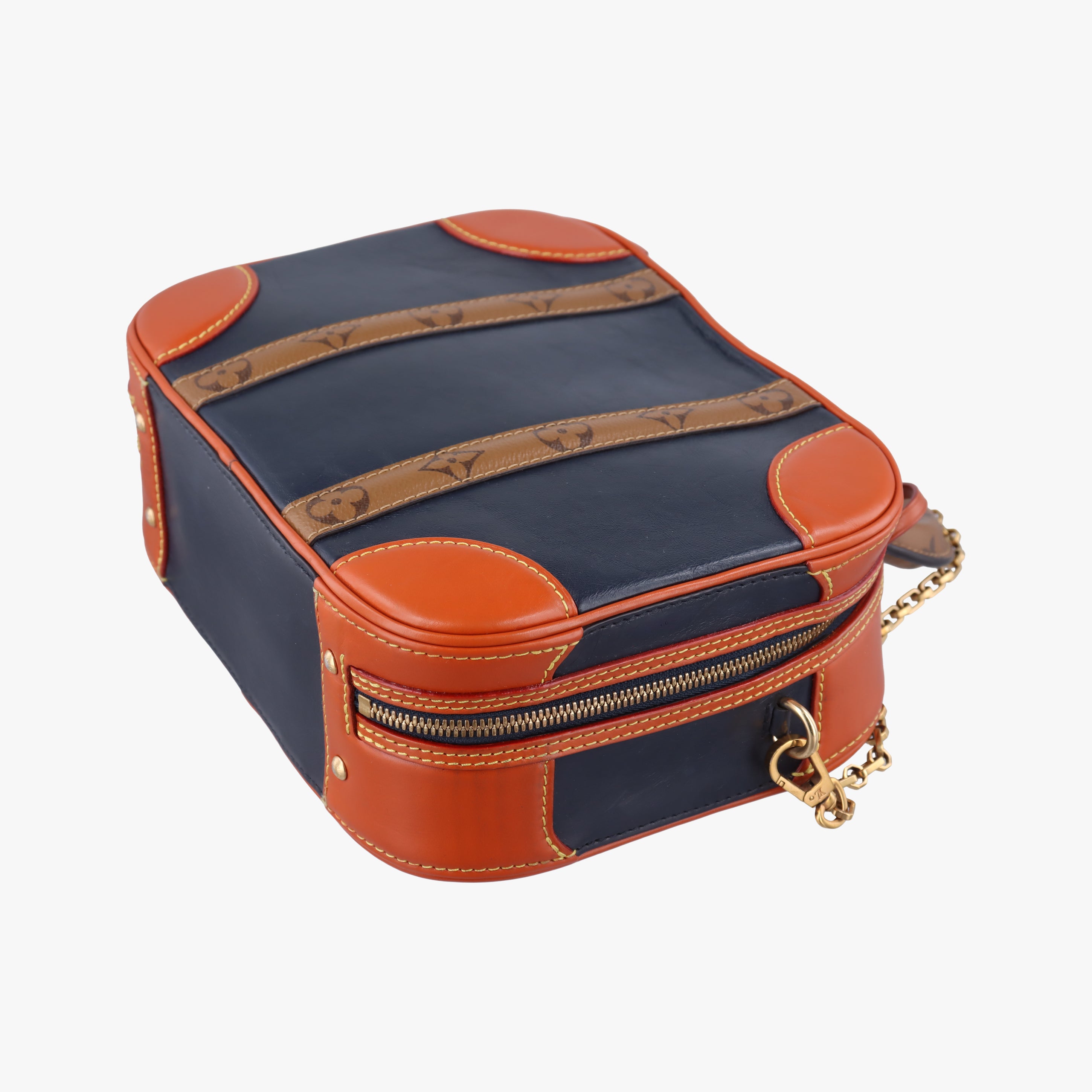 Pre-owned Louis Vuitton Valisette PM Brown × Navy Leather × Monogram Reverse M53782 shoulderbag | stylenewstar