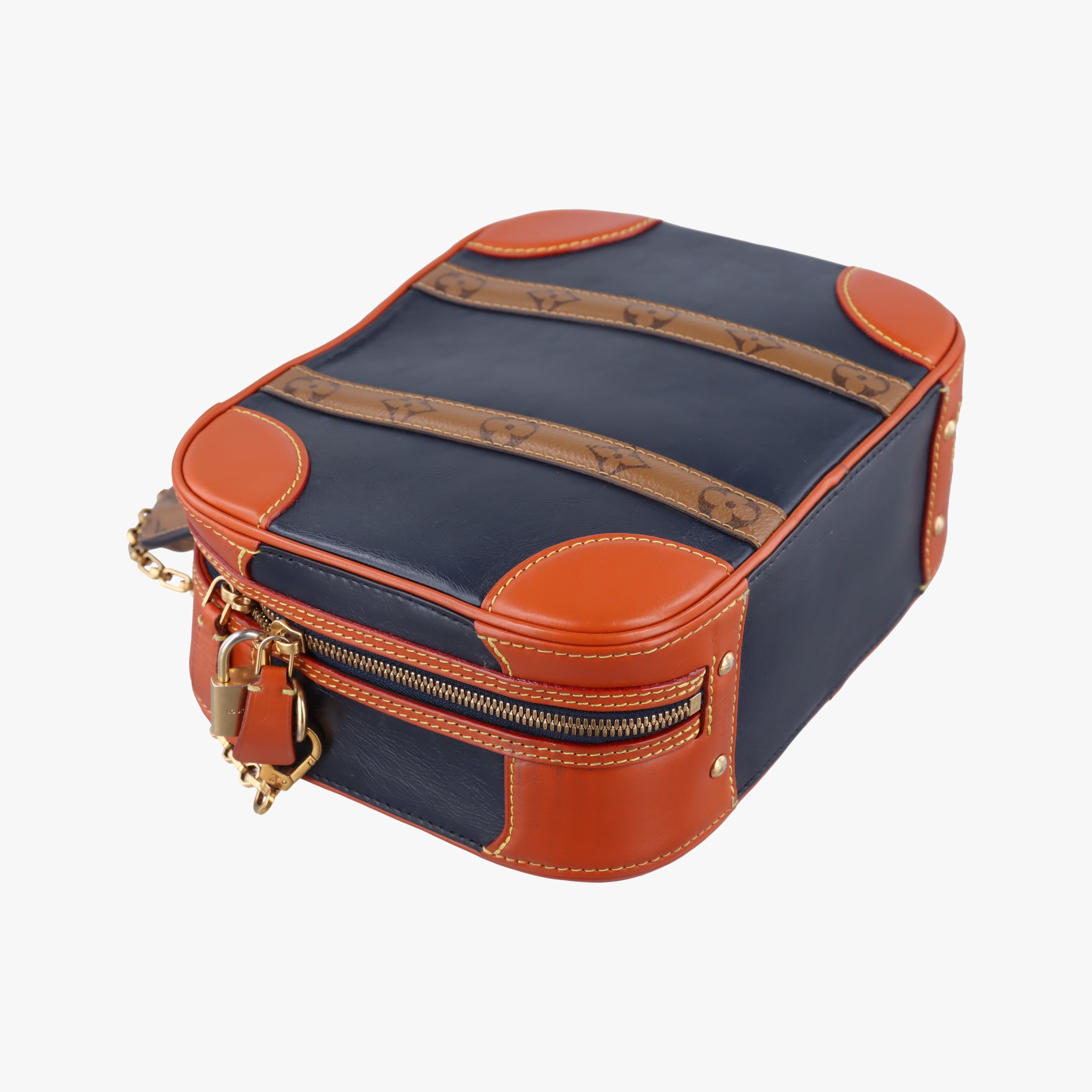 Pre-owned Louis Vuitton Valisette PM Brown × Navy Leather × Monogram Reverse M53782 shoulderbag | stylenewstar