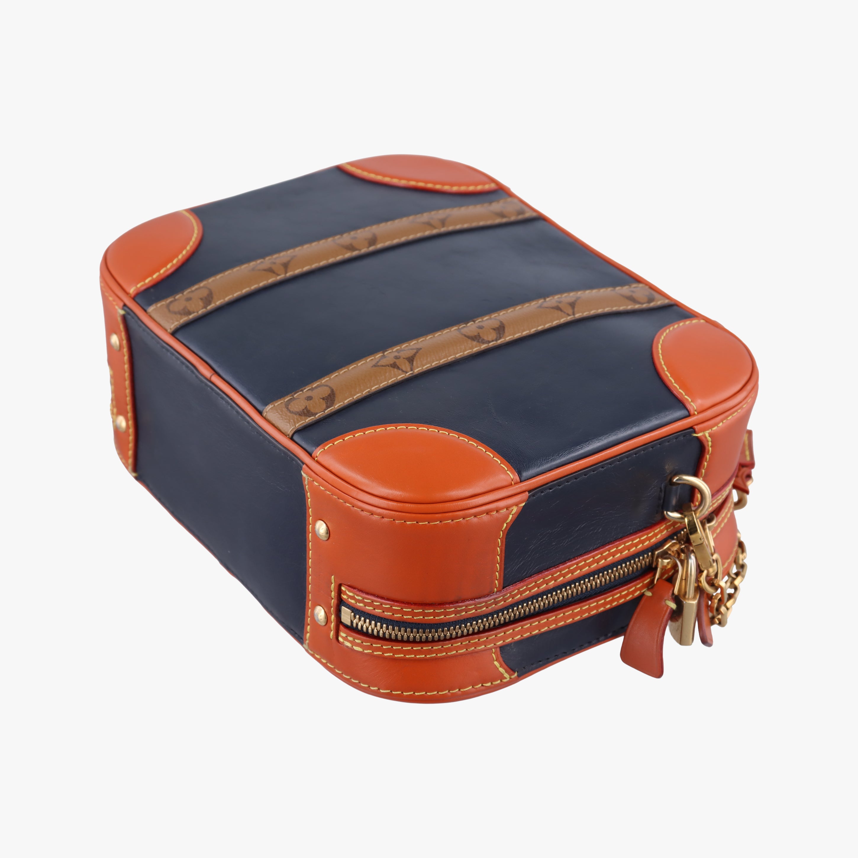 Pre-owned Louis Vuitton Valisette PM Brown × Navy Leather × Monogram Reverse M53782 shoulderbag | stylenewstar