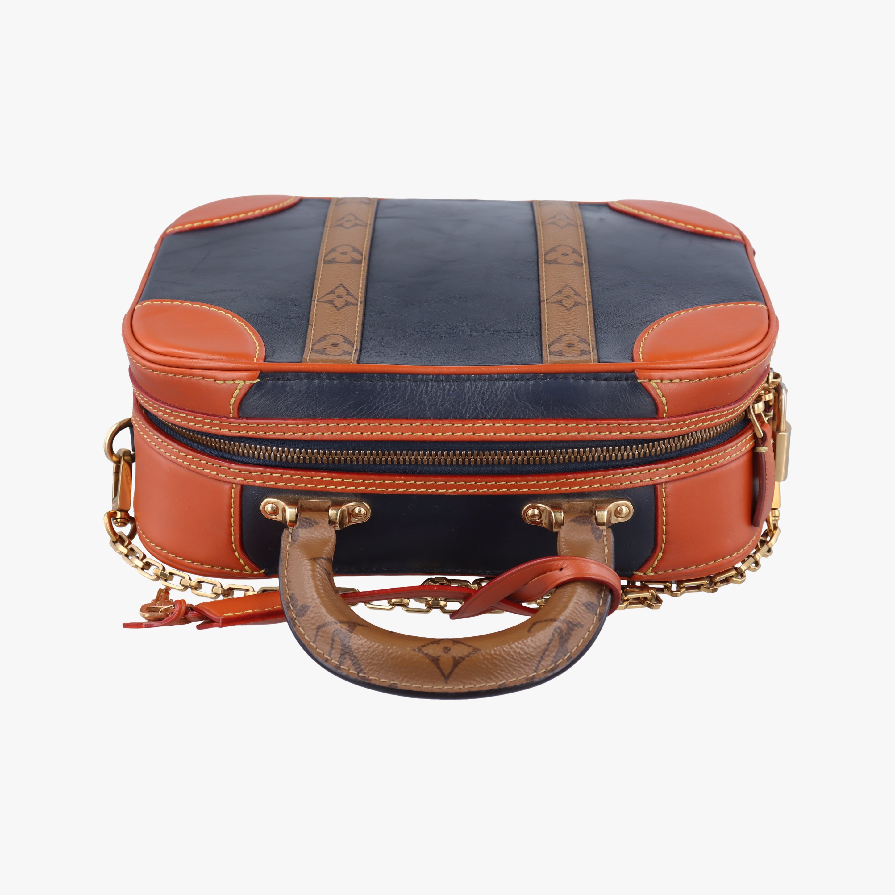 Pre-owned Louis Vuitton Valisette PM Brown × Navy Leather × Monogram Reverse M53782 shoulderbag | stylenewstar