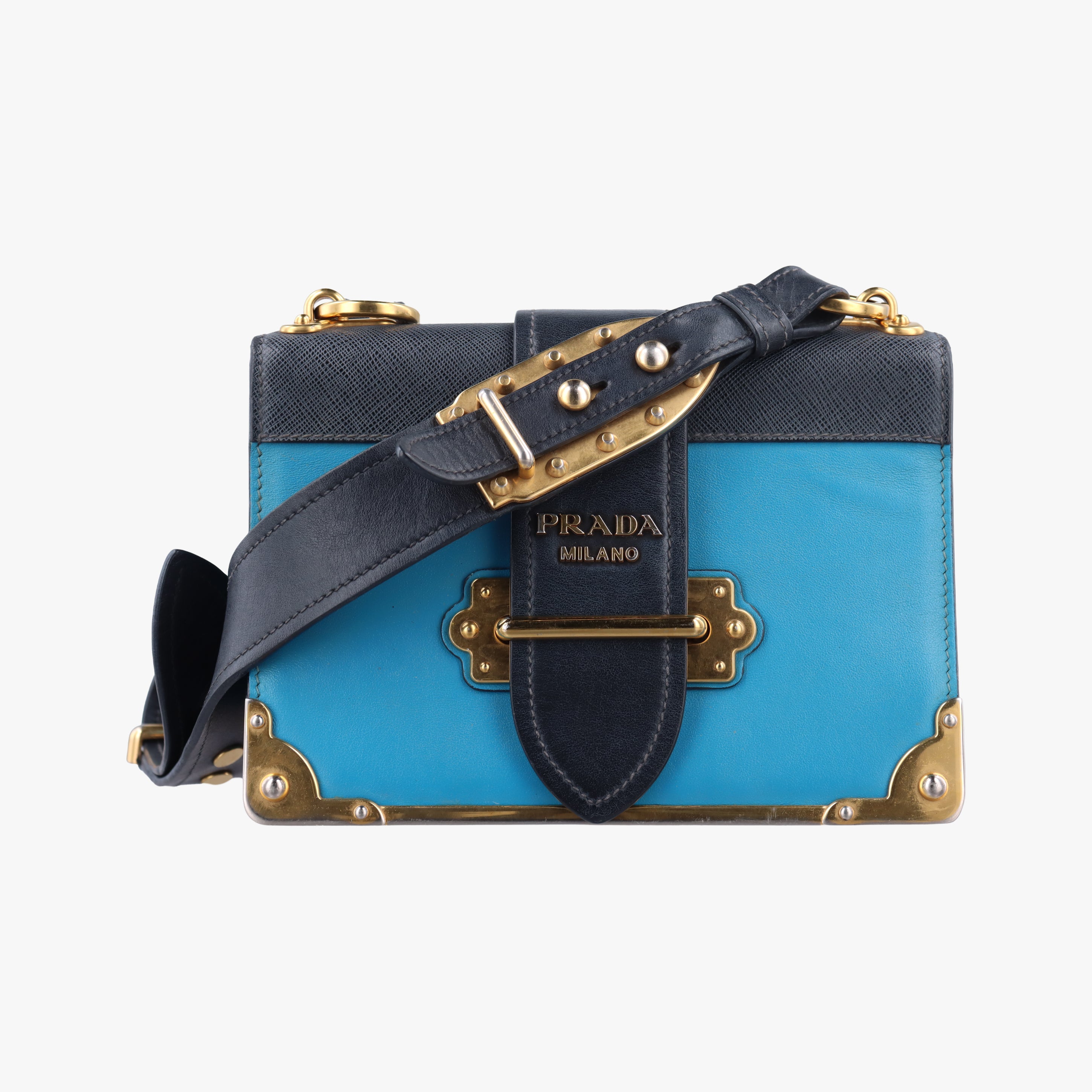 Vintage Prada Cahier Blue×black Leather 1BD045 shoulderbag | stylenewstar