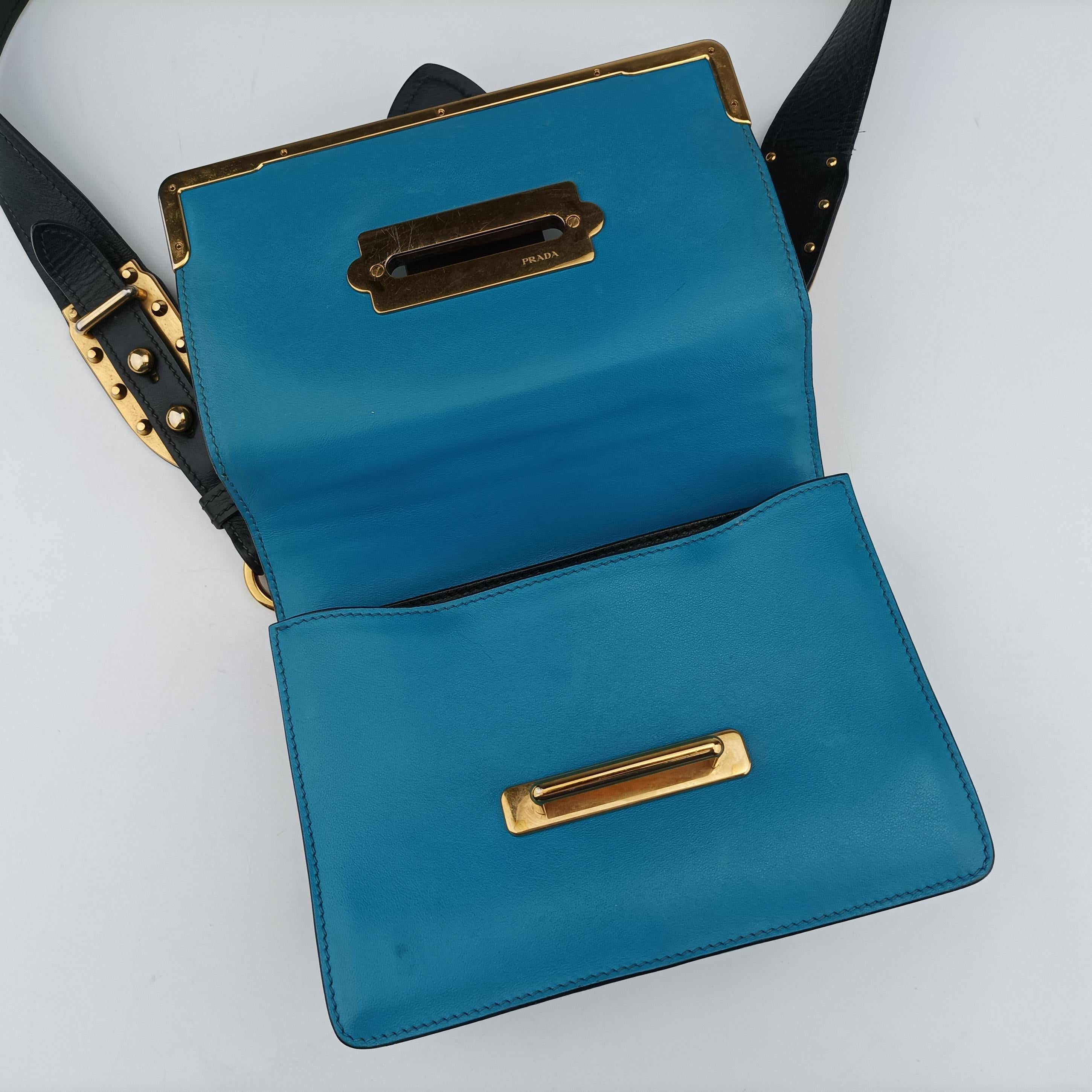 Vintage Prada Cahier Blue×black Leather 1BD045 shoulderbag | stylenewstar