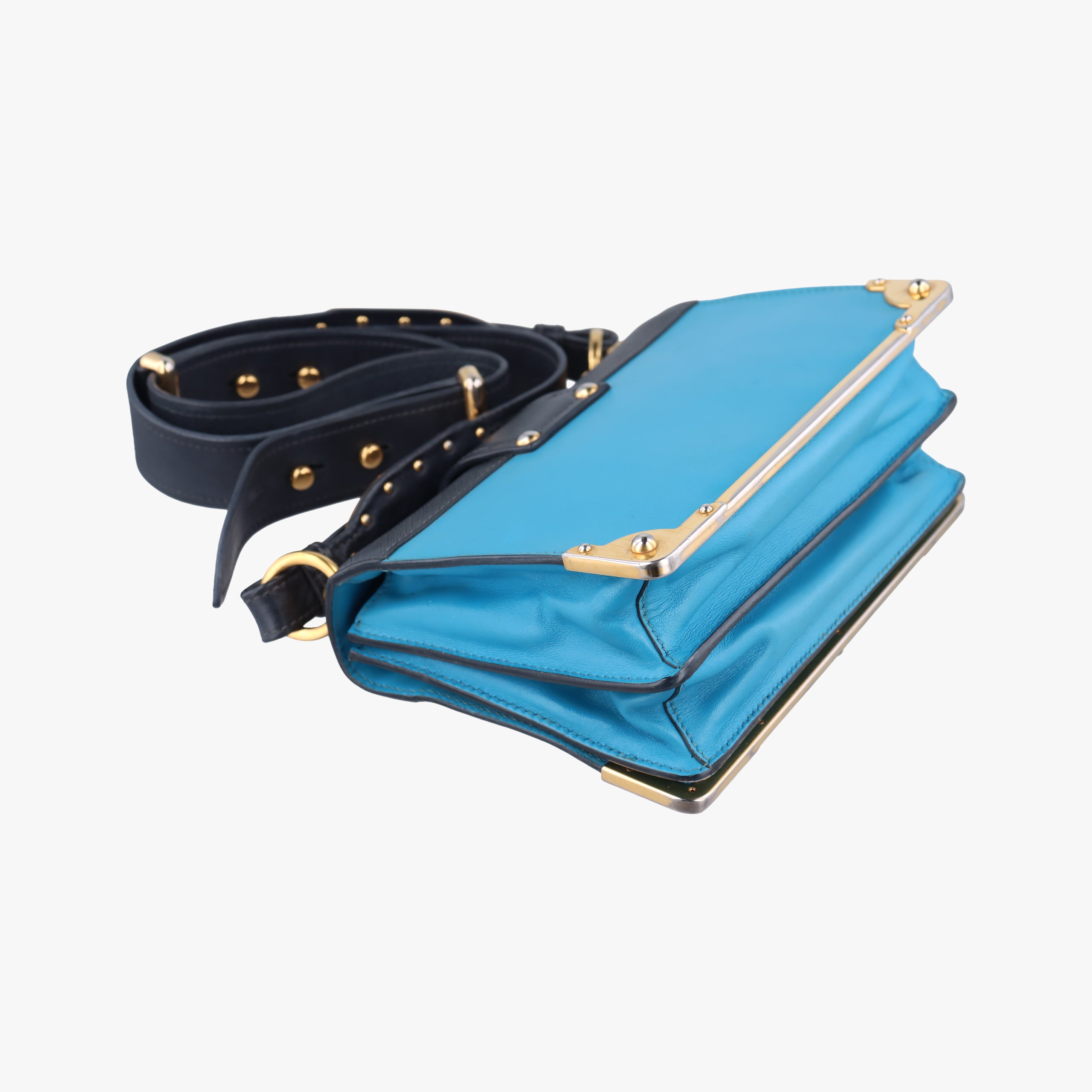 Vintage Prada Cahier Blue×black Leather 1BD045 shoulderbag | stylenewstar