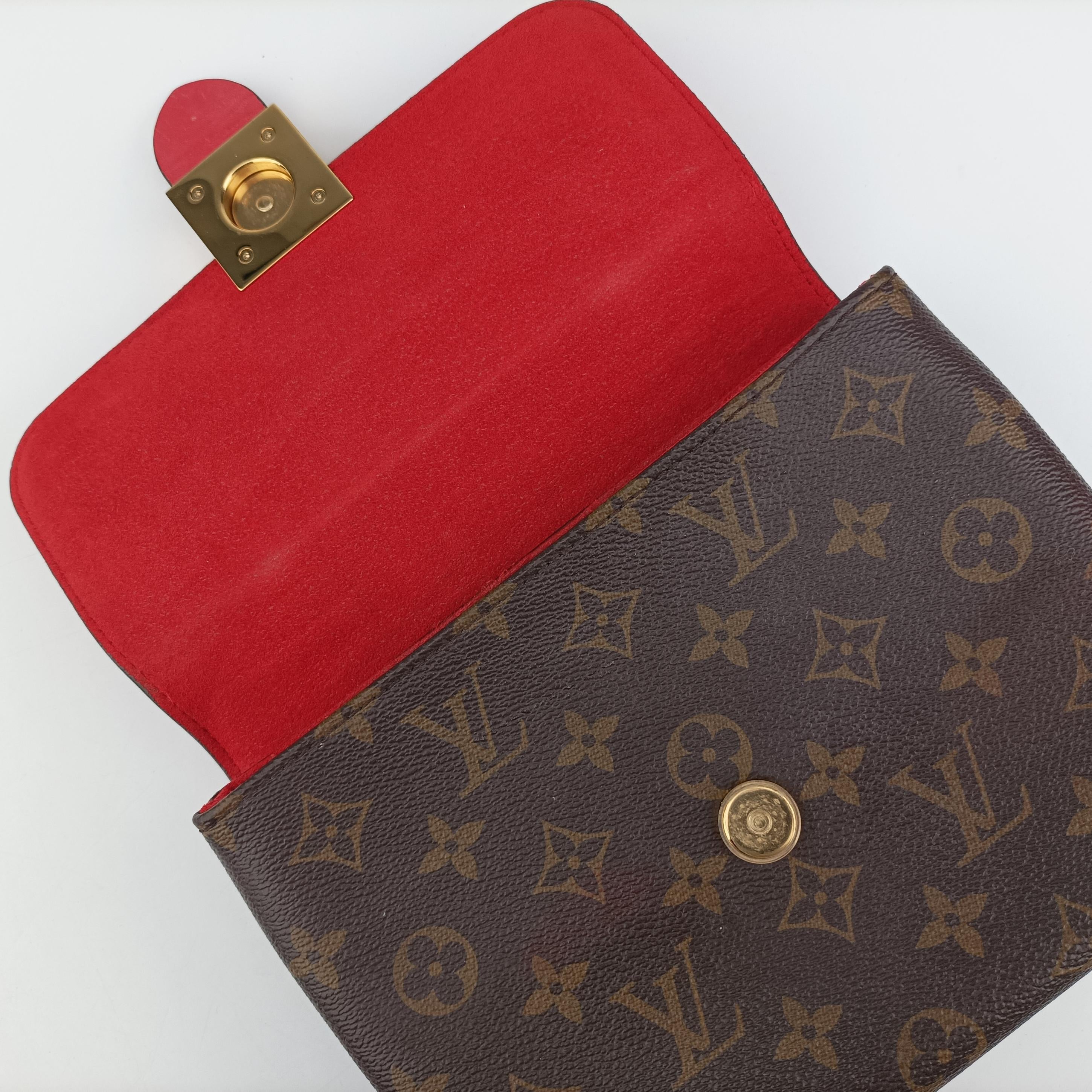 Pre-owned Louis Vuitton Rocky BB Monogram/Brown x Red Monogram canvas x calf leather M44322 shoulderbag | stylenewstar