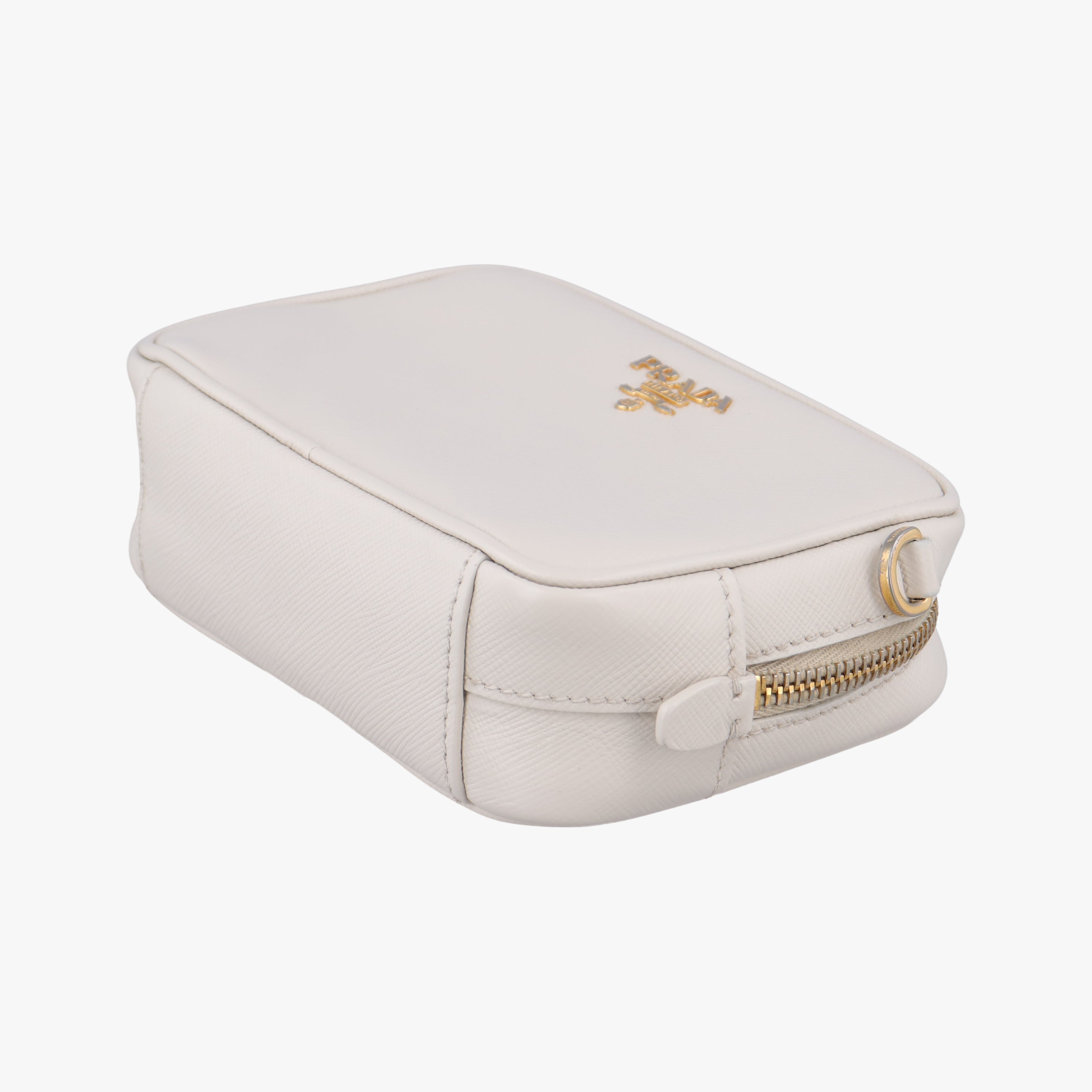 Pre-owned Prada VITELLO PHENIX camera bag White SAFFIANO Leather 1N1674 shoulderbag | stylenewstar