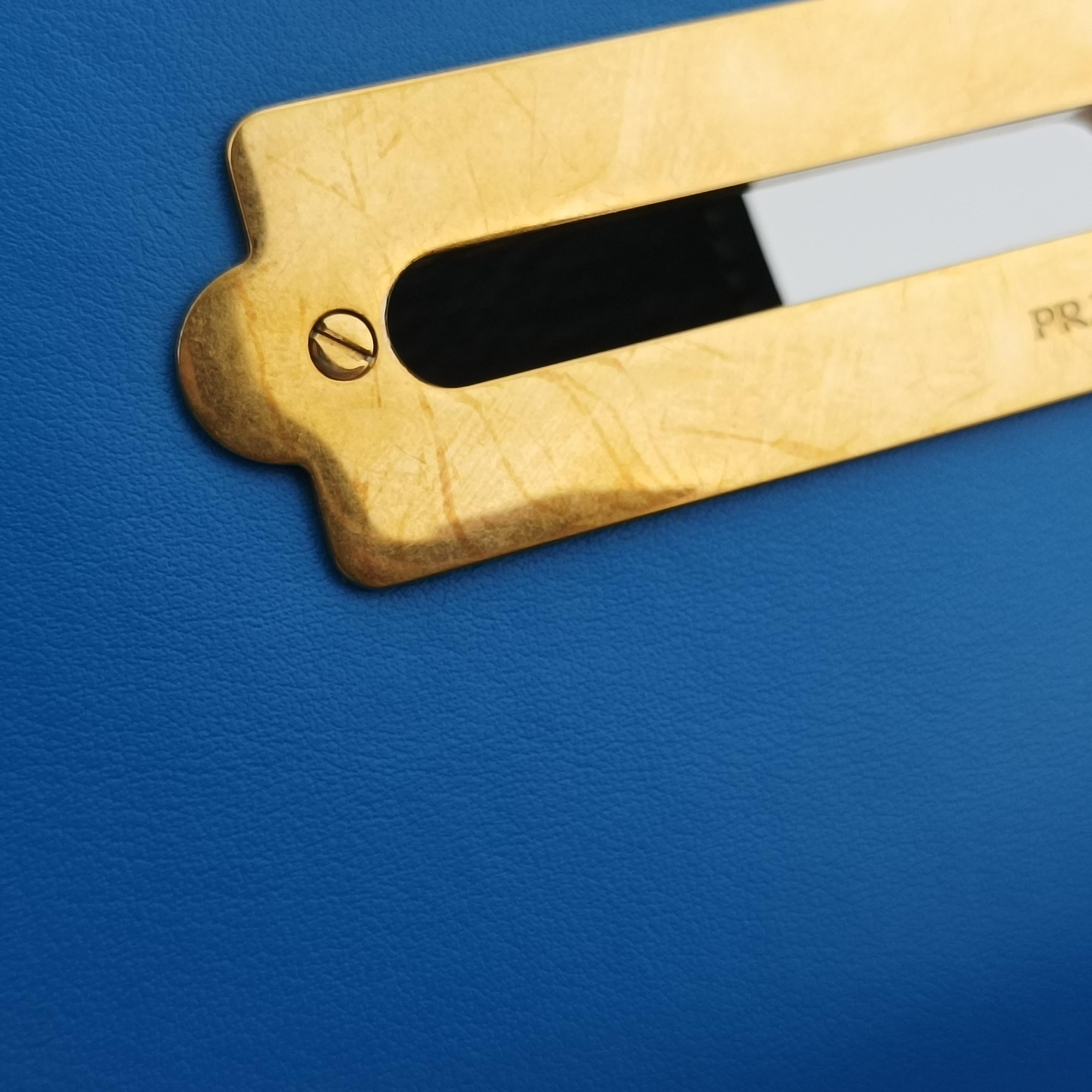 Pre-owned Prada Cahier Blue×Black Leather 1BD045 shoulderbag | stylenewstar