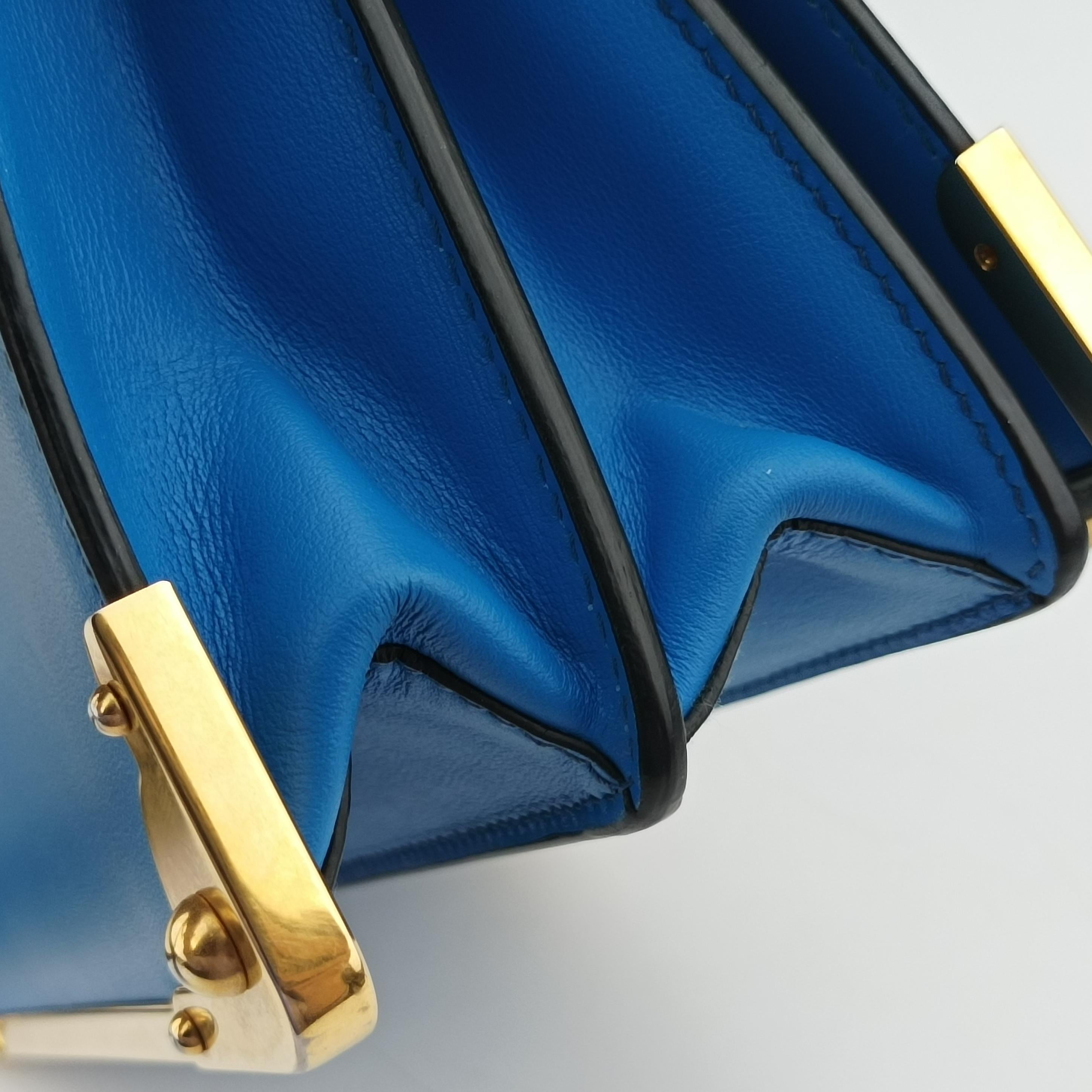 Pre-owned Prada Cahier Blue×Black Leather 1BD045 shoulderbag | stylenewstar