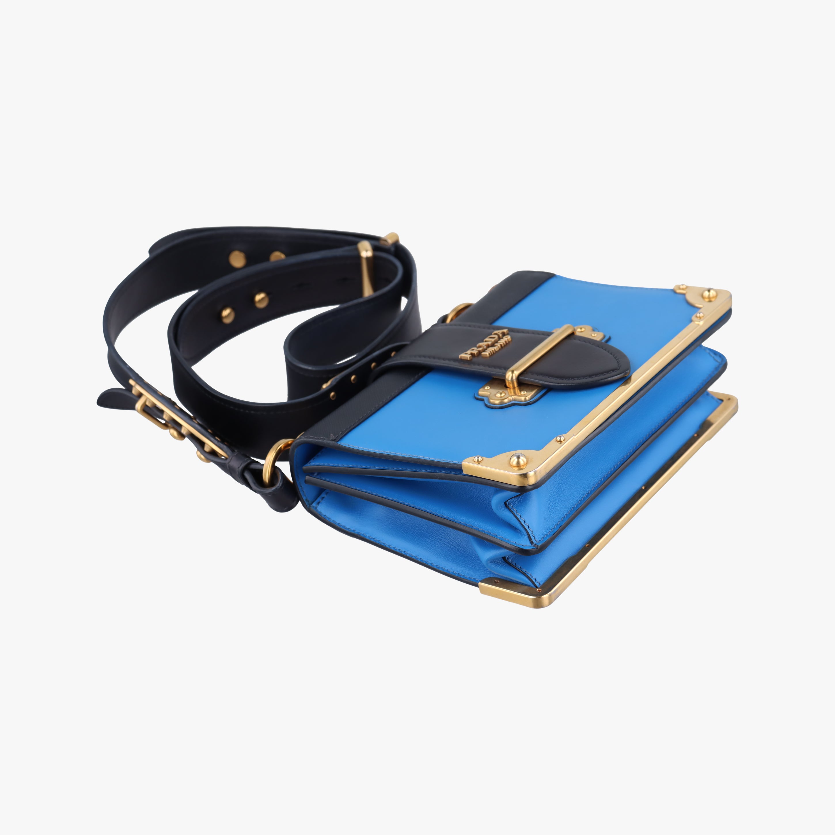 Pre-owned Prada Cahier Blue×Black Leather 1BD045 shoulderbag | stylenewstar