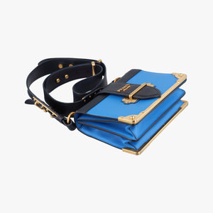 Pre-owned Prada Cahier Blue×Black Leather 1BD045 shoulderbag | stylenewstar