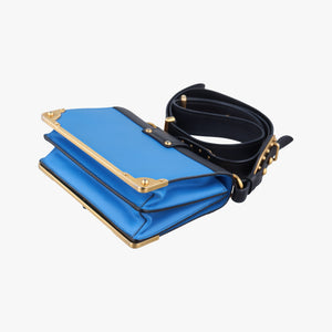 Pre-owned Prada Cahier Blue×Black Leather 1BD045 shoulderbag | stylenewstar