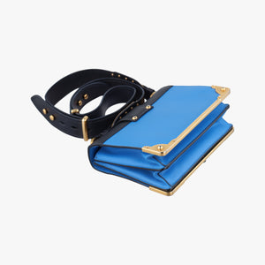 Pre-owned Prada Cahier Blue×Black Leather 1BD045 shoulderbag | stylenewstar