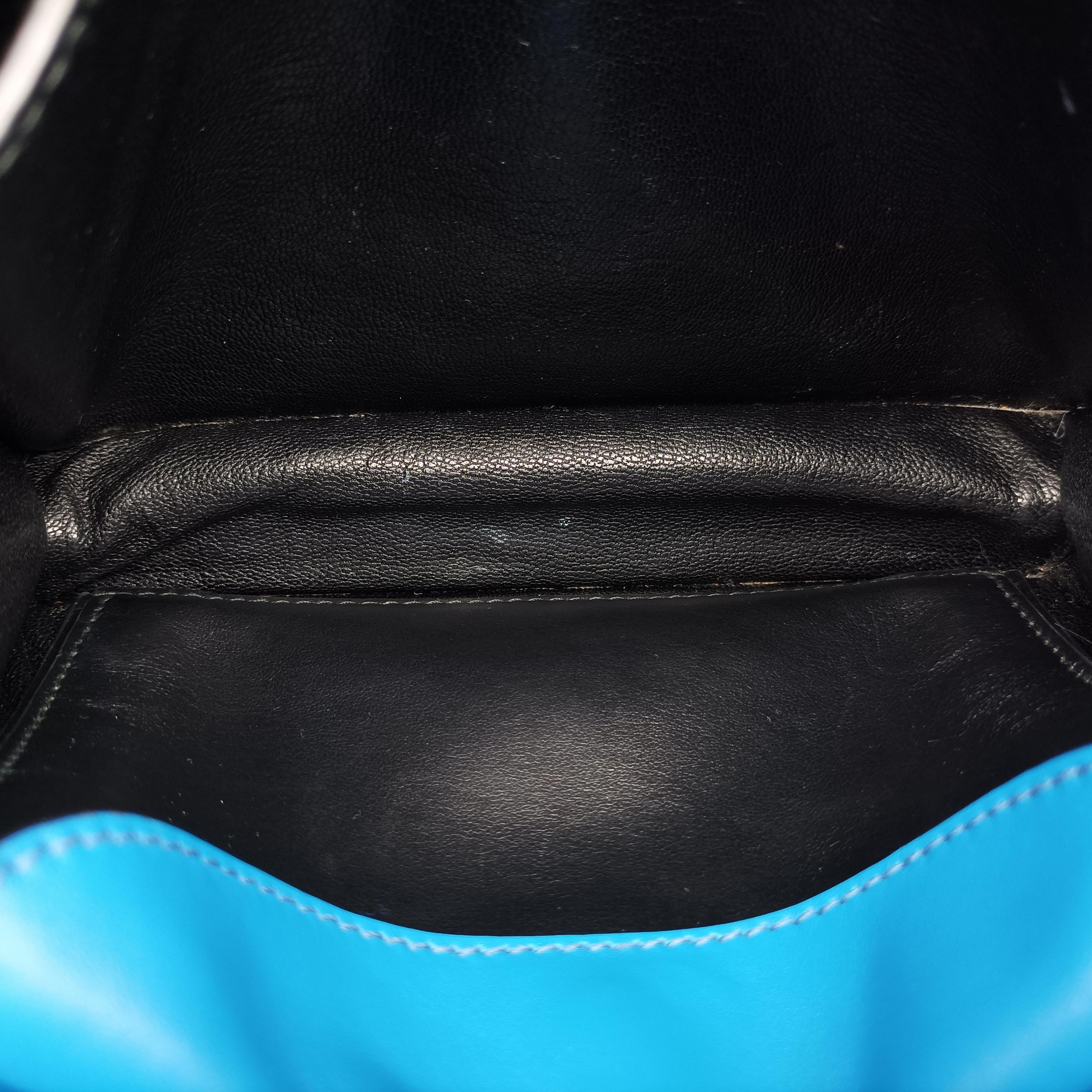 Pre-owned Prada Cahier Blue×Black Leather 1BD045 shoulderbag | stylenewstar